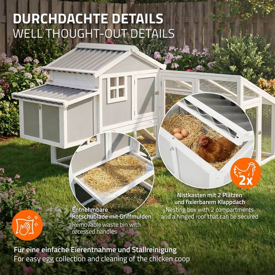 Ecd-Germany - Poulailler avec enclos extérieur en bois massif, nichoir 2 emplacements, perchoir et tiroir à déjections, modulable pour 2 poules petits animaux - Image 5
