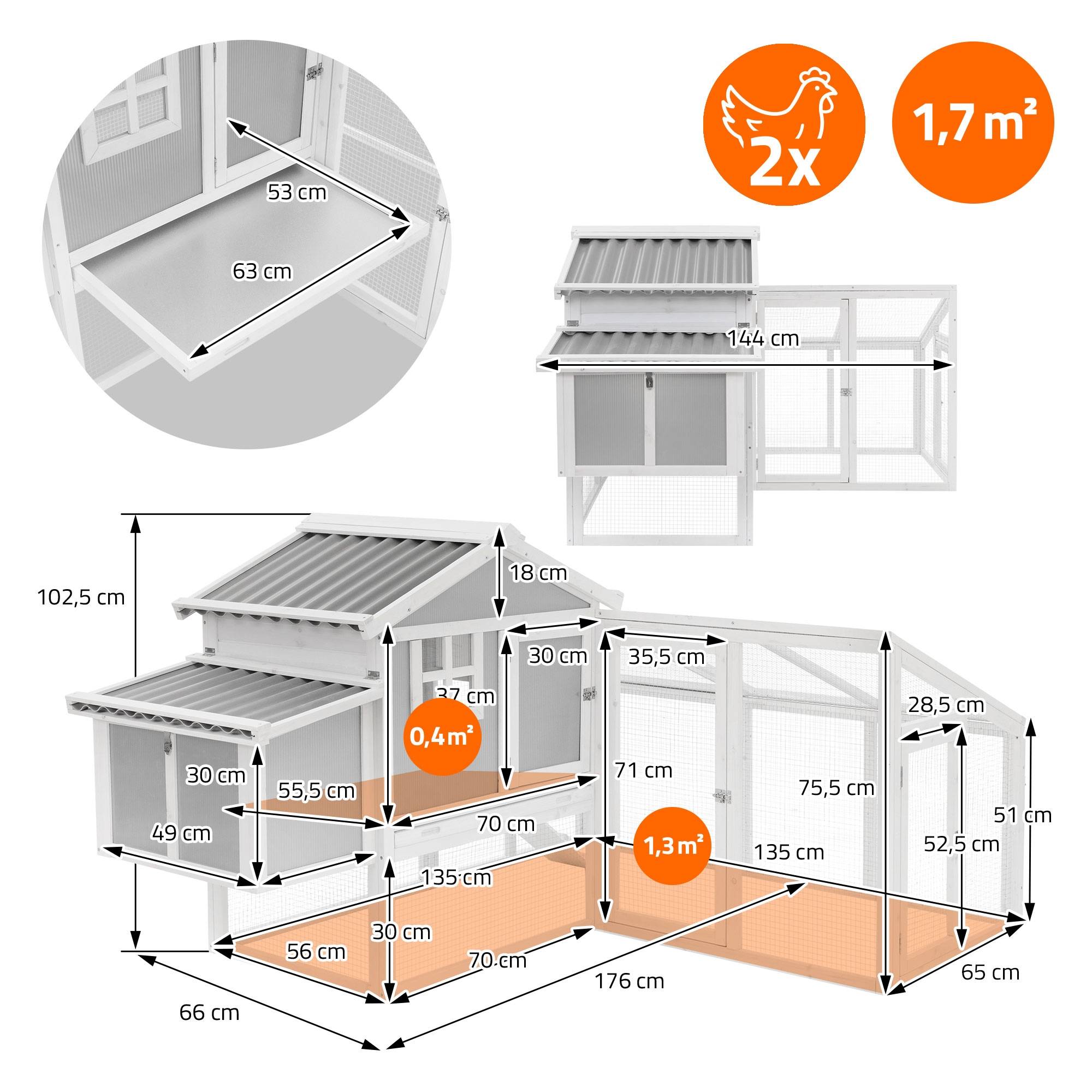 Ecd-Germany - Poulailler avec enclos extérieur en bois massif, nichoir 2 emplacements, perchoir et tiroir à déjections, modulable pour 2 poules petits animaux - Image 9