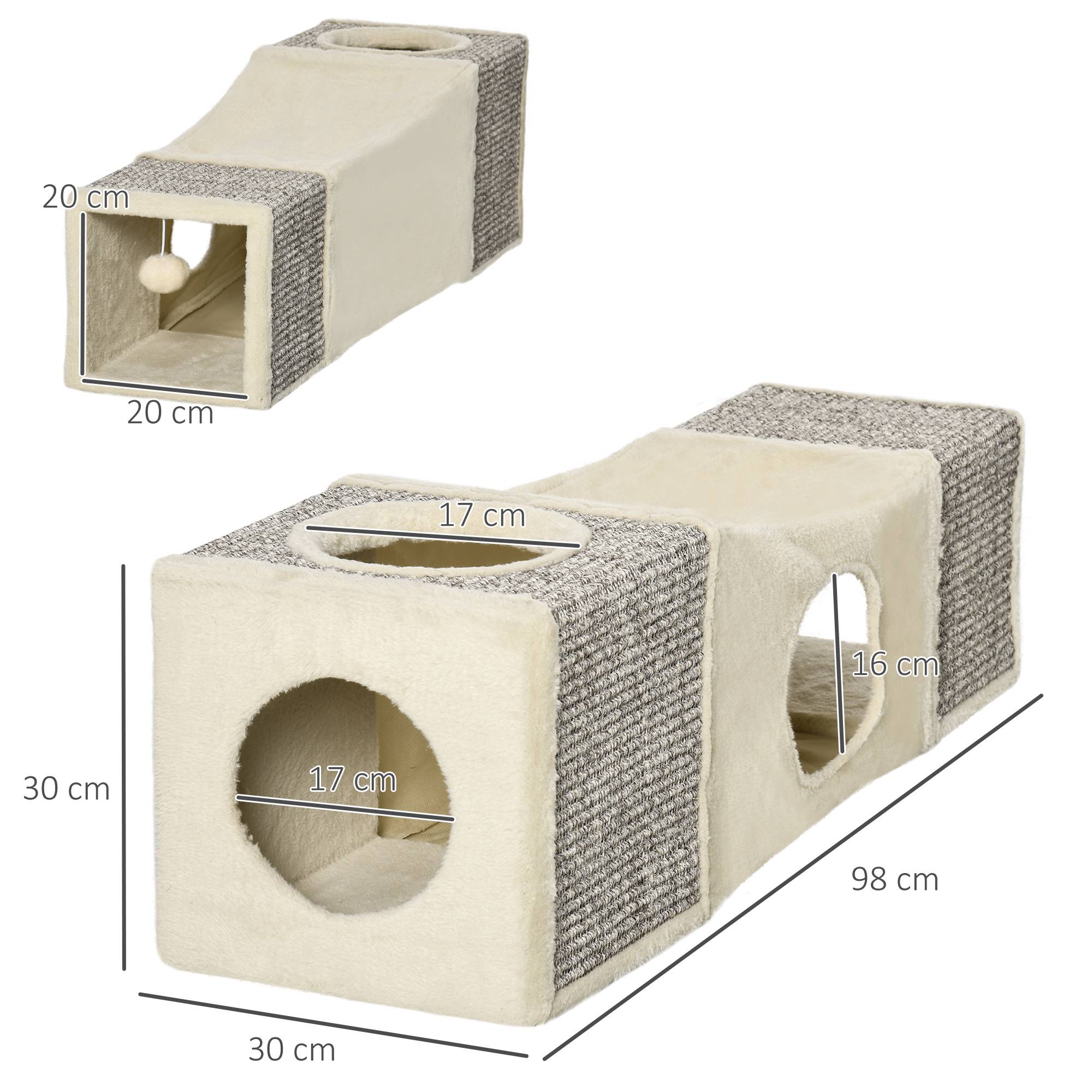 Sans Marque - Tunnel pour chat, 2 niches, griffoirs et balles, 98 cm x 30 cm x 30 cm, marron et beige - Image 5