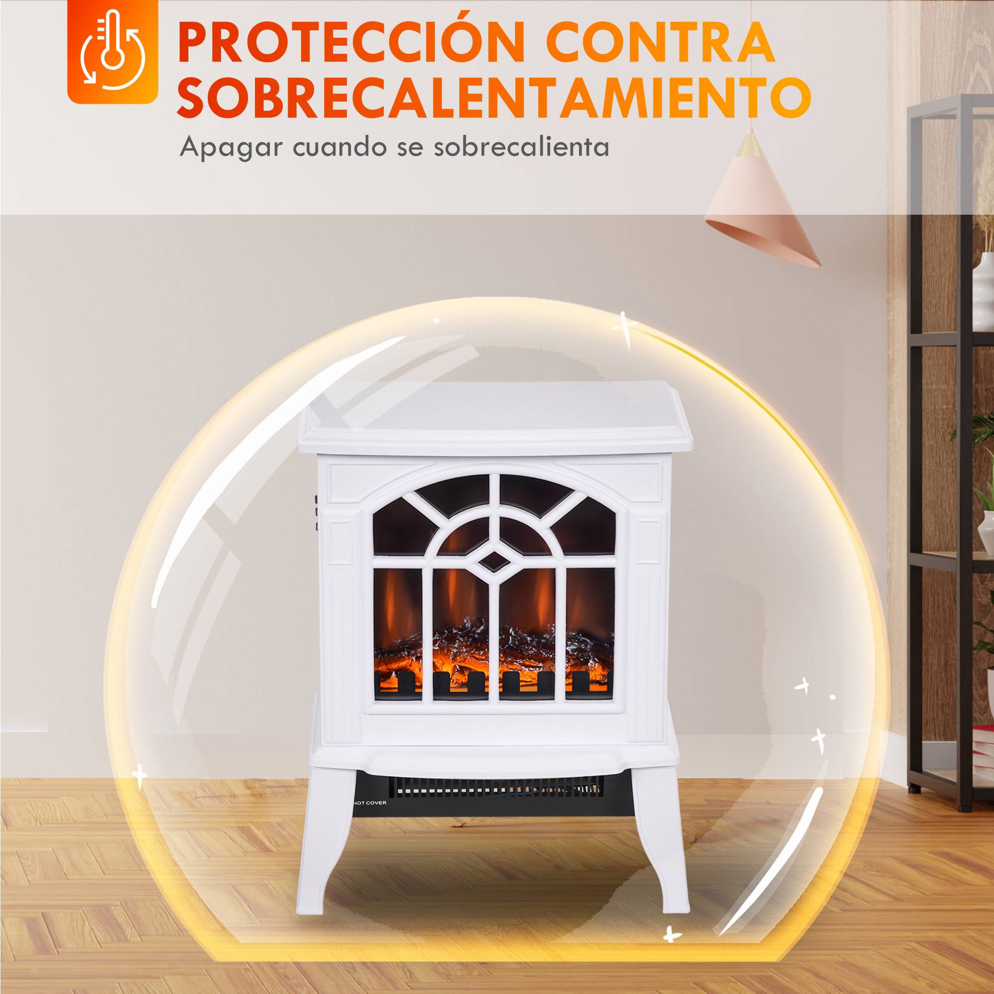 Cheminée décorative 1000W/2000W température réglable flammes LED 15-20 m² 36,5x24x46 cm blanc - Image 8