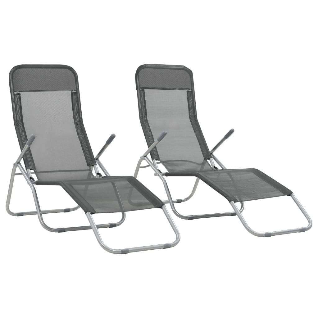 Helloshop26 - Chaises longues transat pliables 2 pices textilène anthracite - Imagen 1