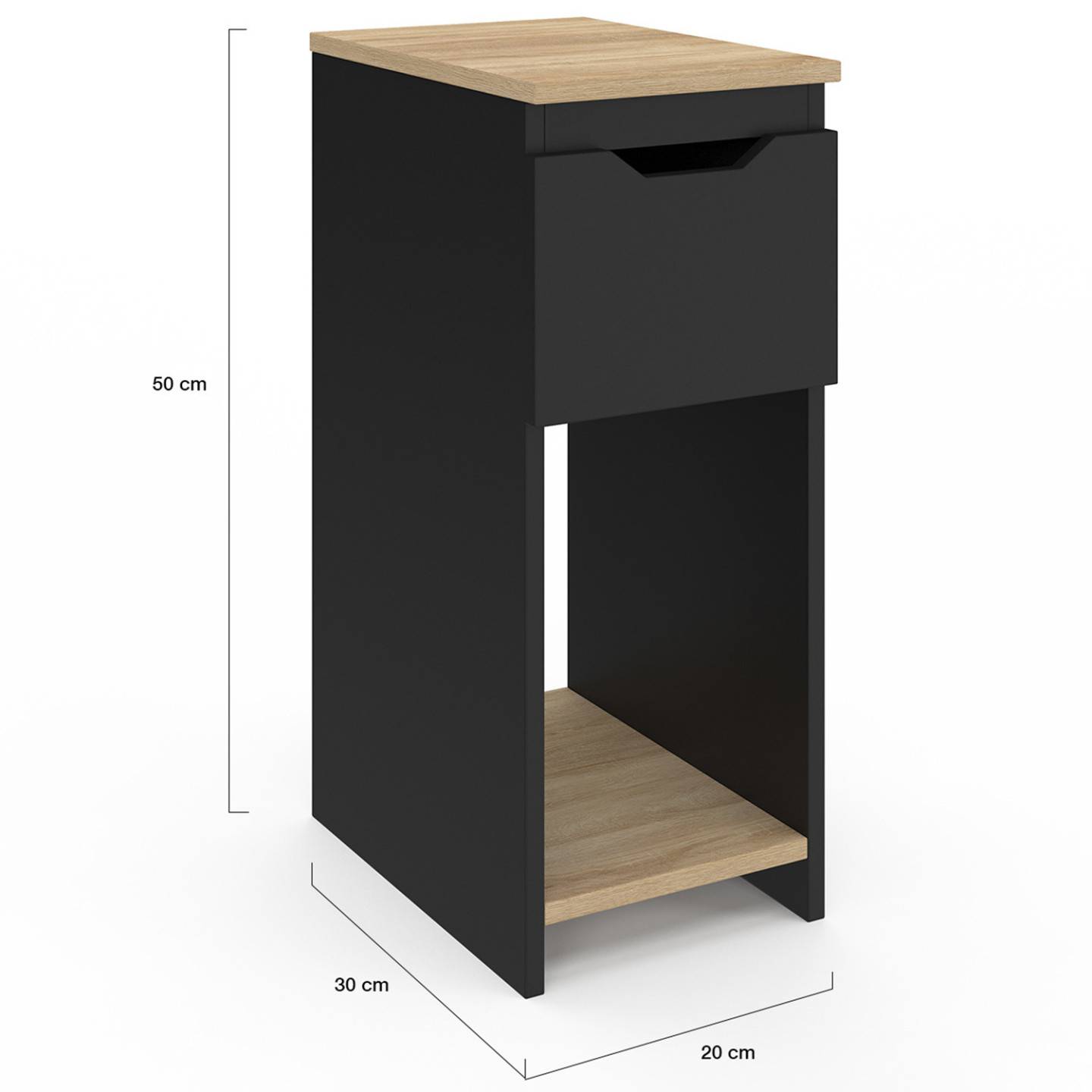 Lot de 2 tables de chevet étroites ANOUK 1 tiroir avec niche noir et bois - Image 4