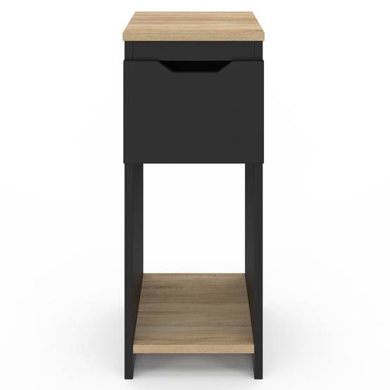 Lot de 2 tables de chevet étroites ANOUK 1 tiroir avec niche noir et bois - Image 3