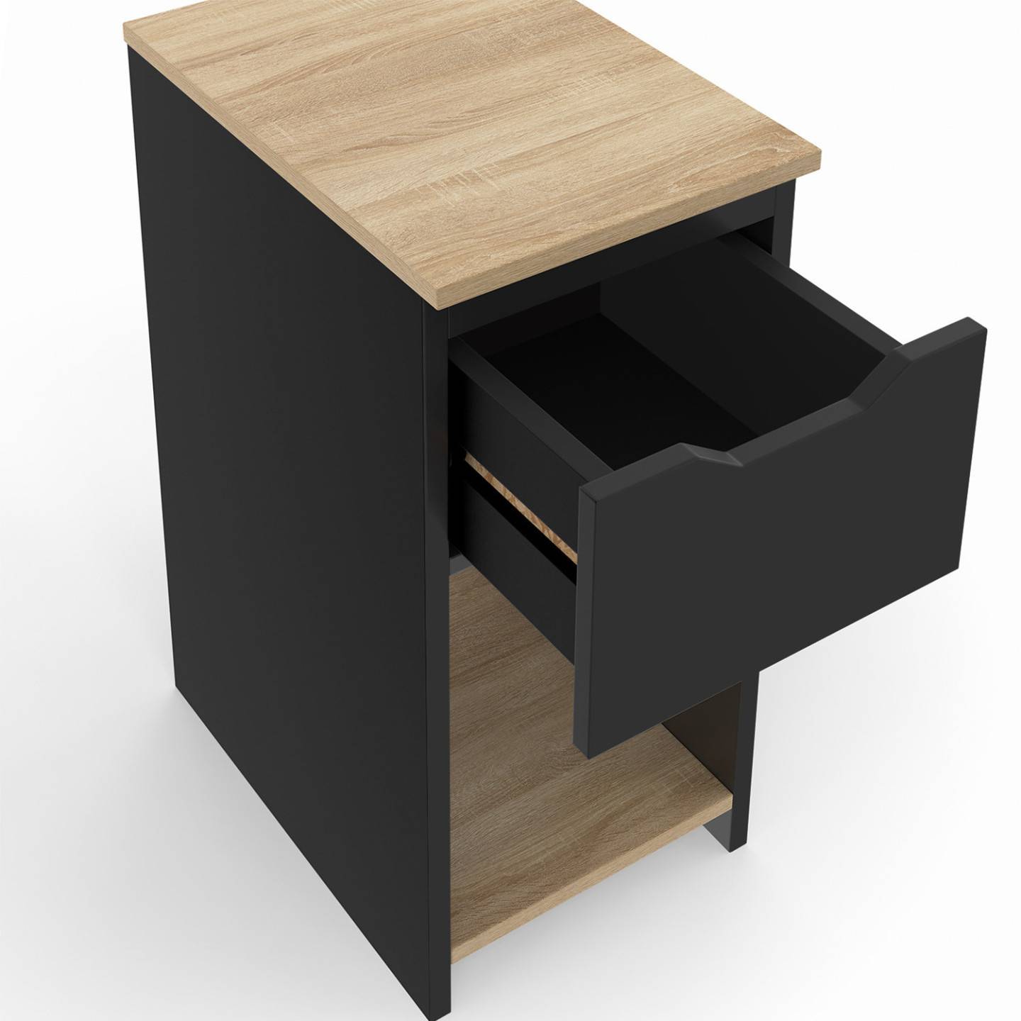 Lot de 2 tables de chevet étroites ANOUK 1 tiroir avec niche noir et bois - Image 5