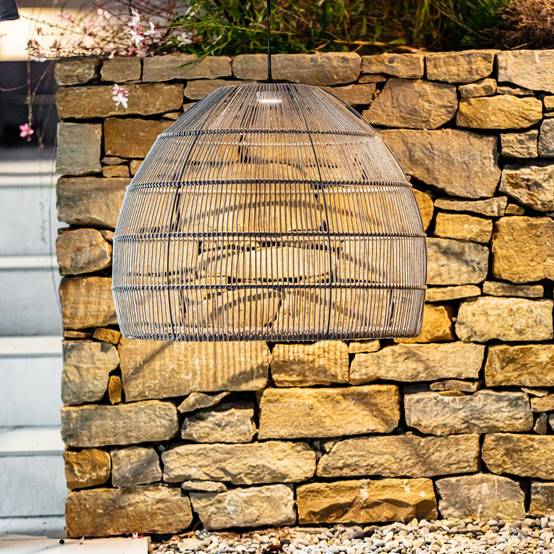 Lumisky - Suspension solaire naturel MAIDO Gris Poly rotin H42cm - Imagen 6
