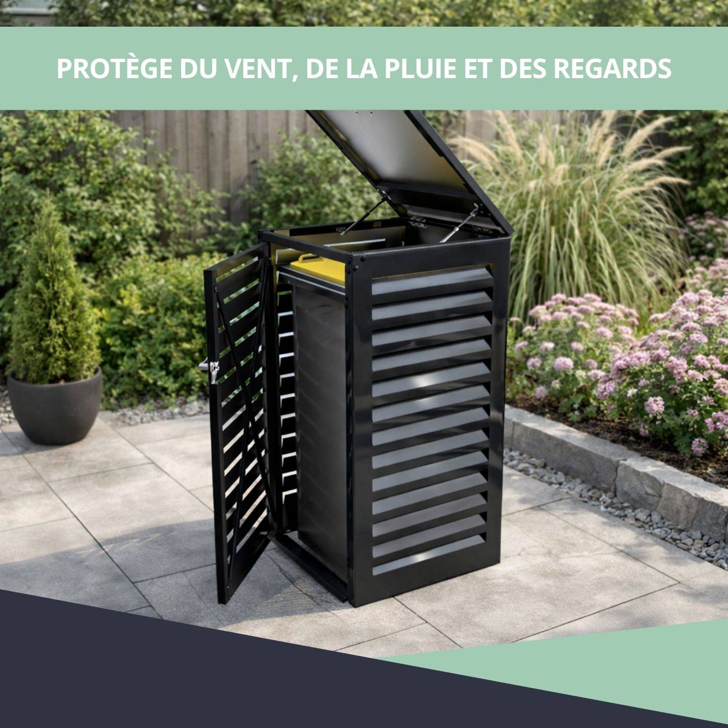 Cache Poubelle Extérieur Simple en Aluminium thermolaqué - Abri pour 1 conteneur 240 Litres – Gris anthracite RAL 7016 - Image 4