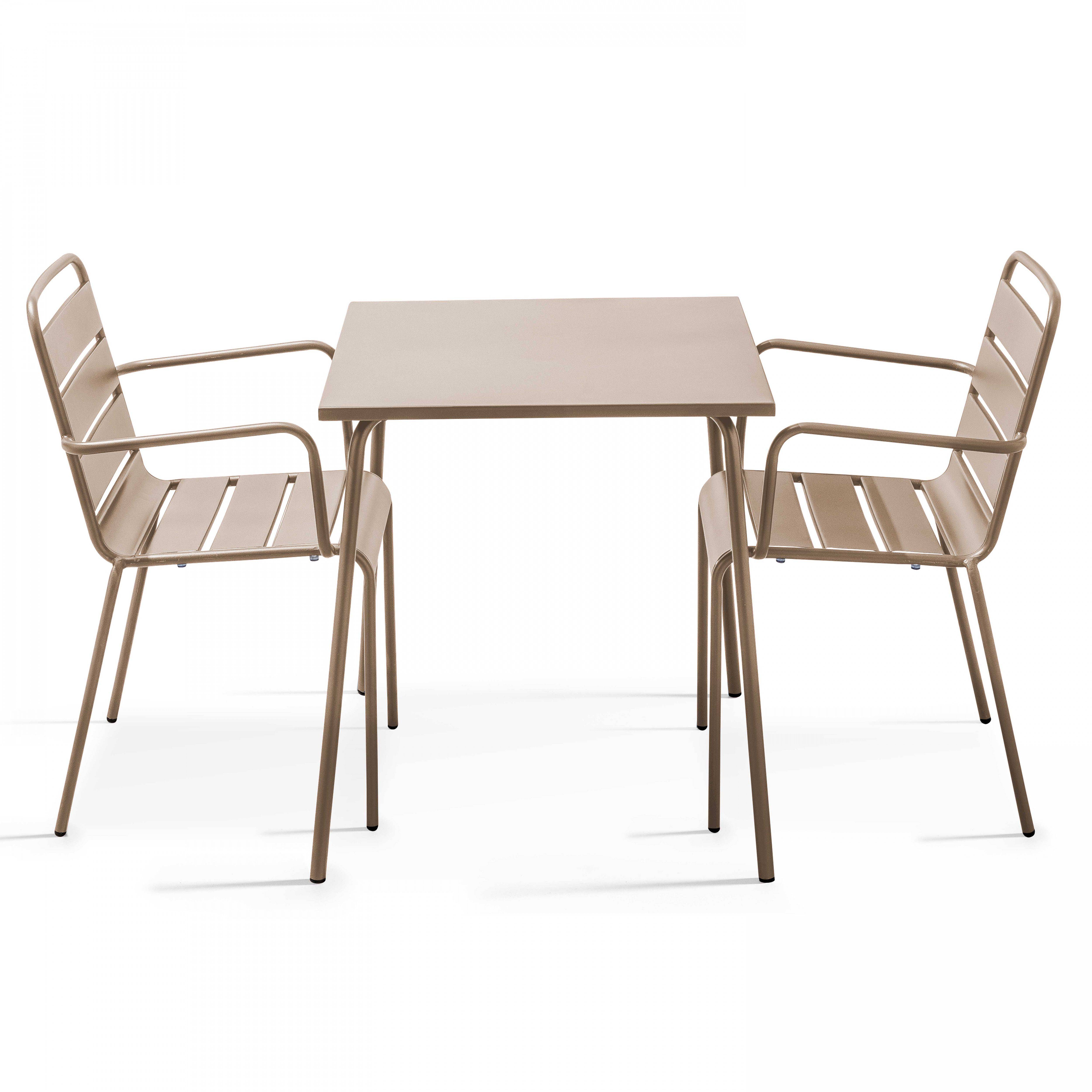 Oviala - Ensemble table de jardin bistrot et 2 fauteuils acier taupe Palavas - Oviala - Imagen 1
