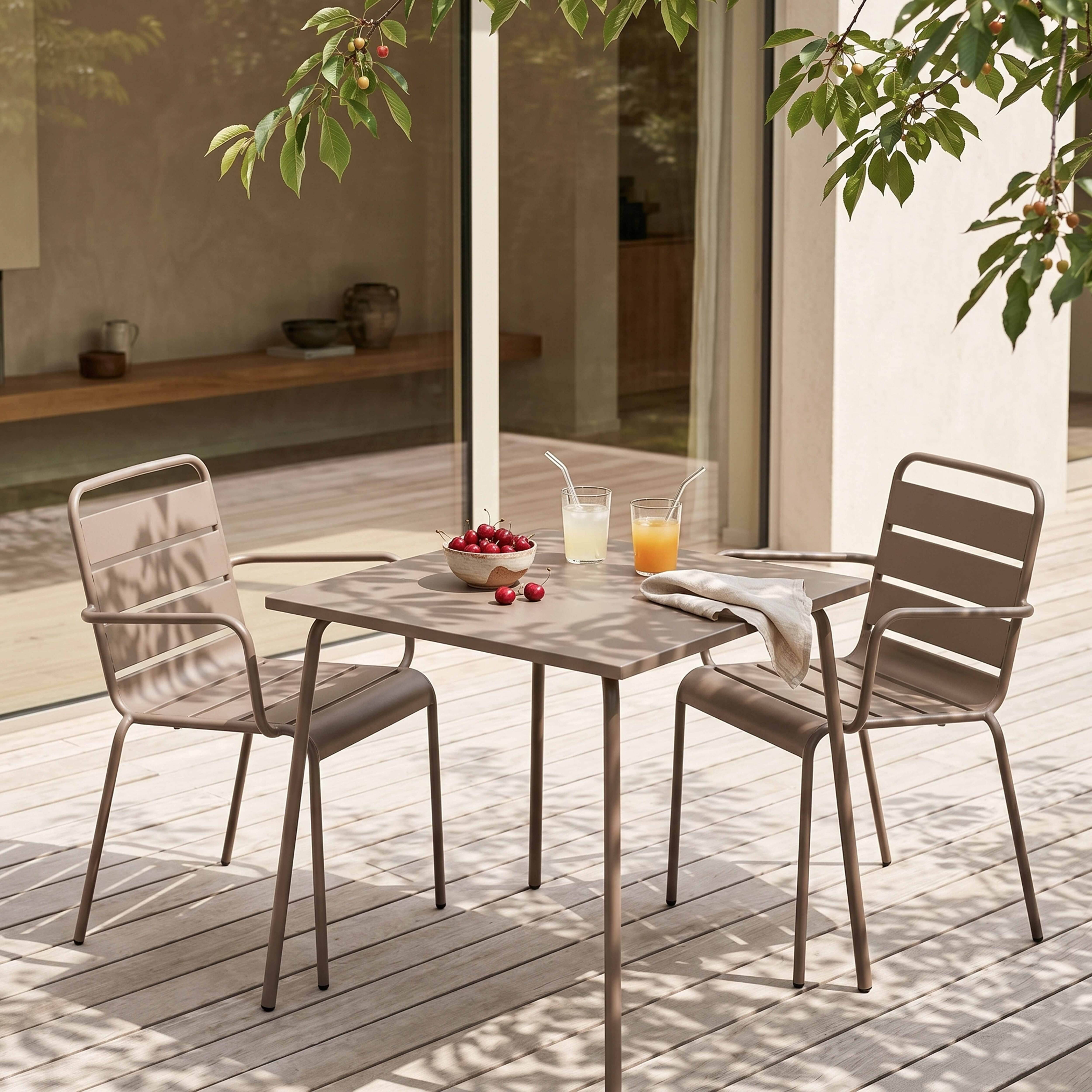 Oviala - Ensemble table de jardin bistrot et 2 fauteuils acier taupe Palavas - Oviala - Imagen 2