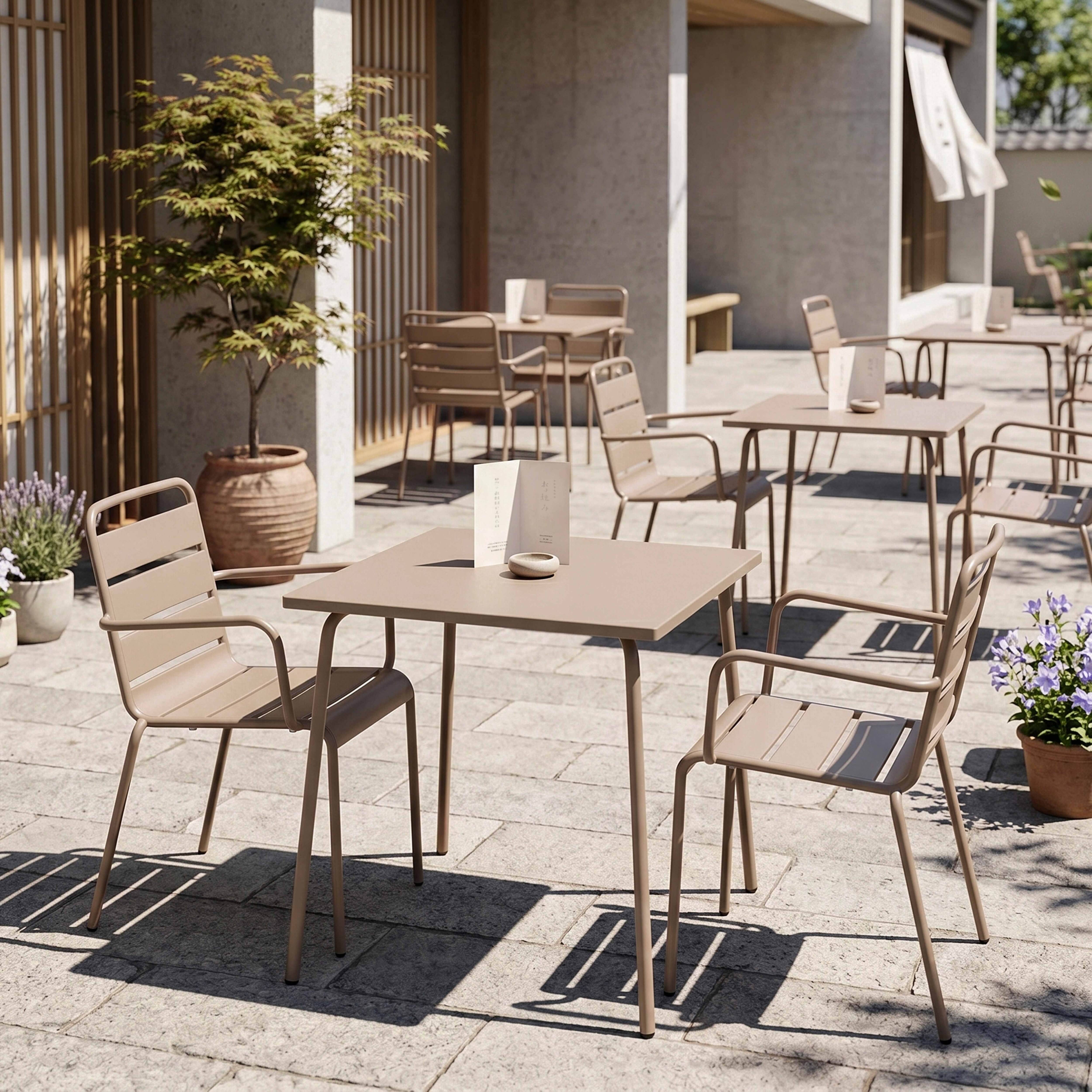 Oviala - Ensemble table de jardin bistrot et 2 fauteuils acier taupe Palavas - Oviala - Imagen 4