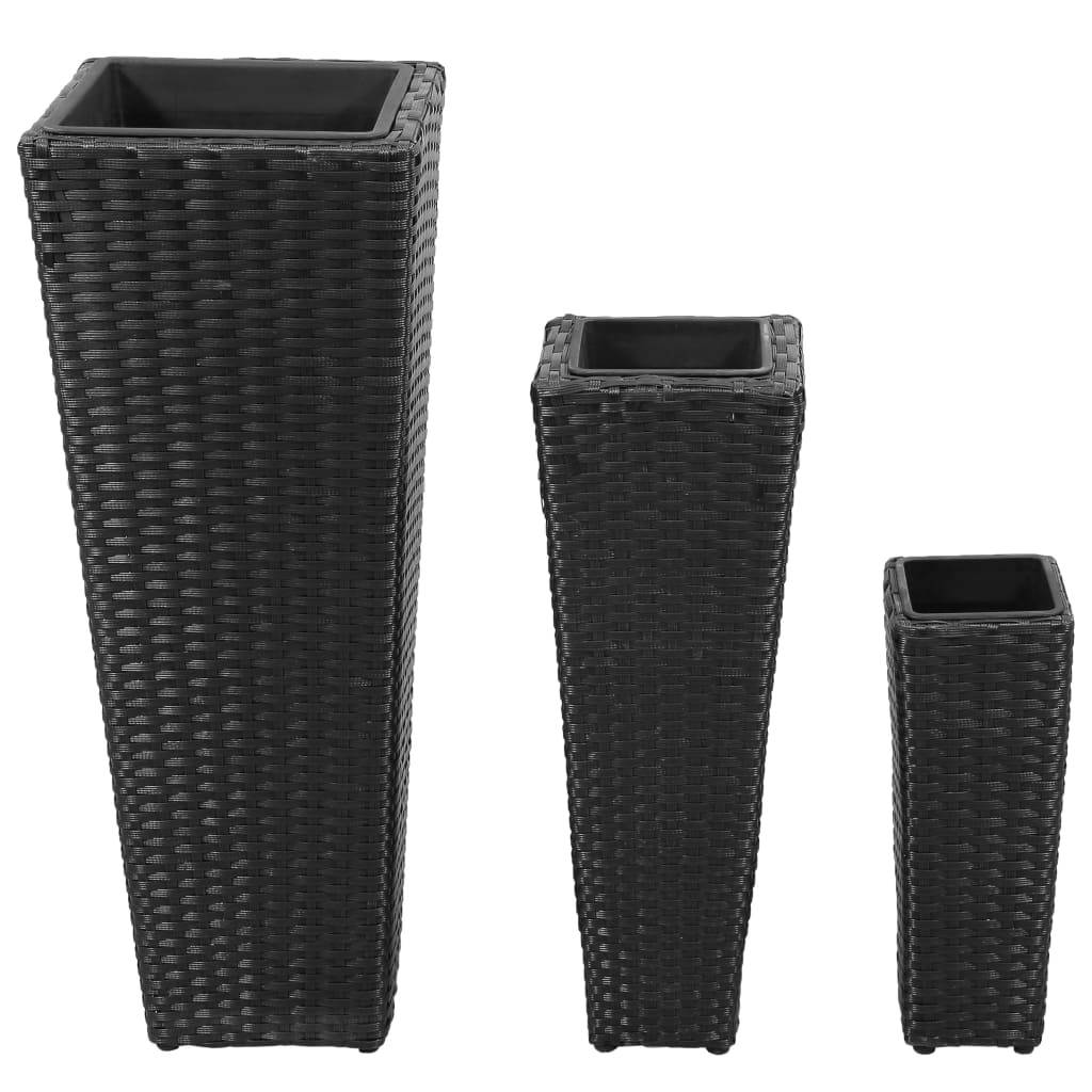 3 pcs Jardinières - Lits surélevés de jardin - Pots de fleus Résine tressée Noir-JU2325 - Image 1