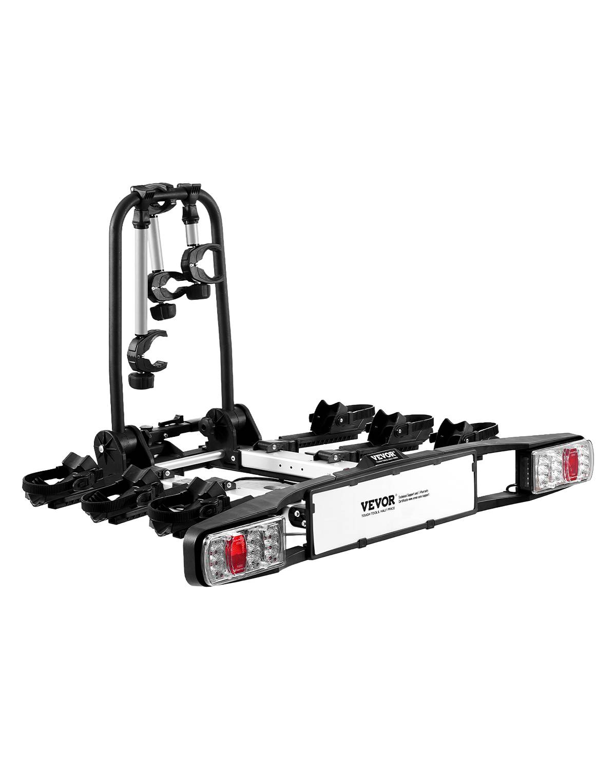 VEVOR Porte-vélos attelage, charge 65 kg (3 vélos). Pliable, verrouillable, feu arrière. - Image 1