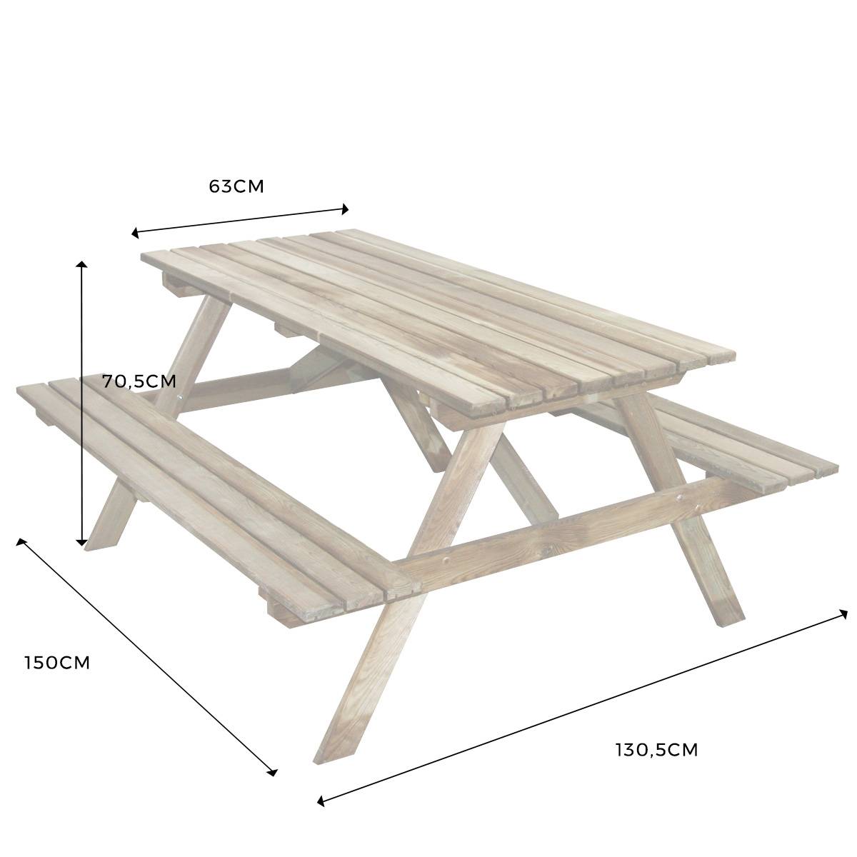 Table pique-nique en bois 4 places Marly - Cémonjardin - Imagen 4