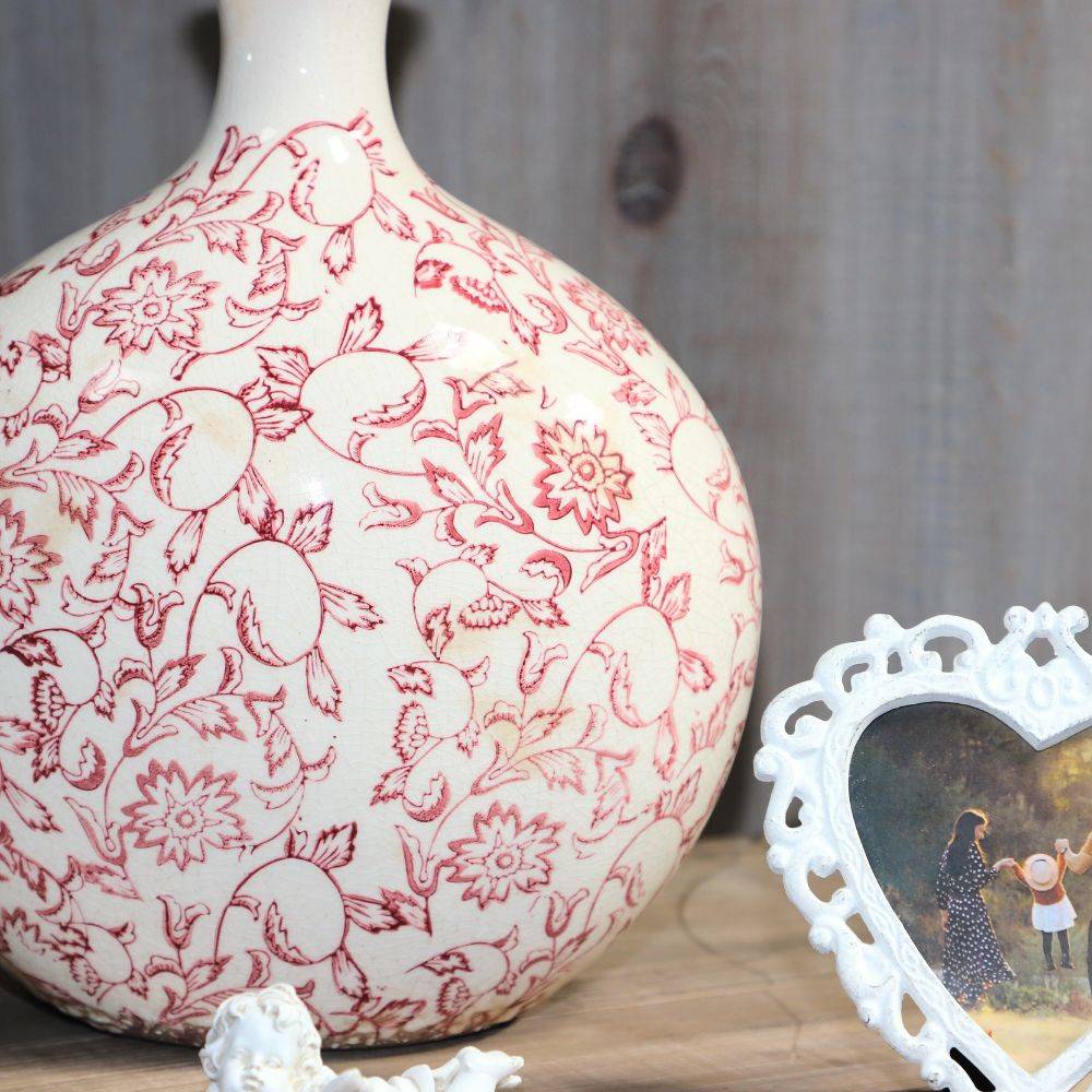 Jarre vase en céramique beige et bordeaux 27 x 17.5 x 33 cm Chemin de campagne - Imagen 3