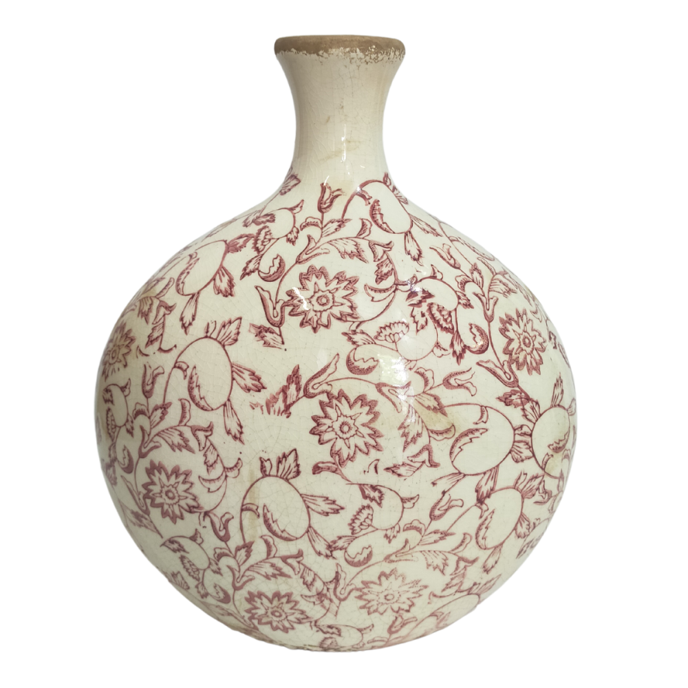 Jarre vase en céramique beige et bordeaux 27 x 17.5 x 33 cm Chemin de campagne - Imagen 1
