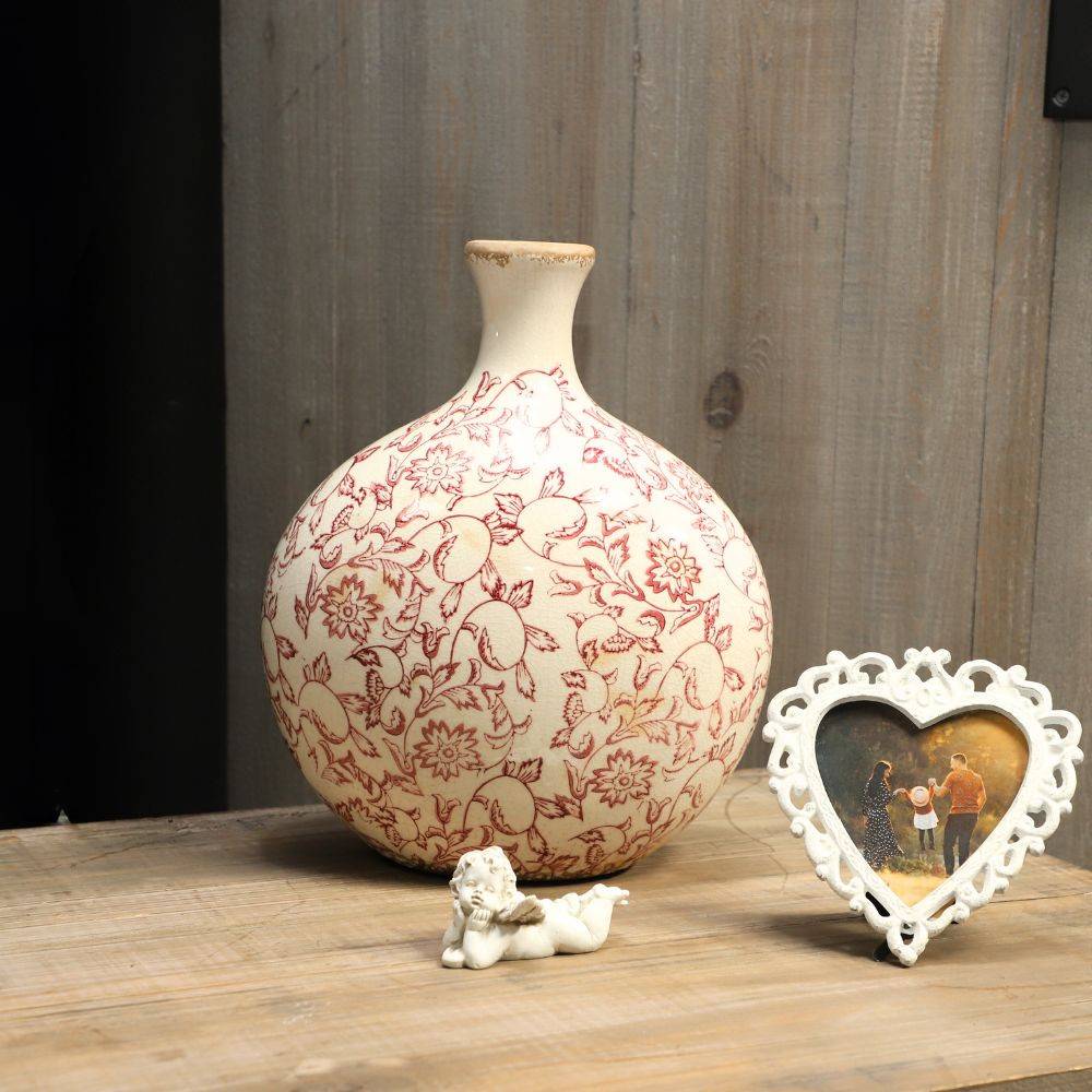 Jarre vase en céramique beige et bordeaux 27 x 17.5 x 33 cm Chemin de campagne - Imagen 2