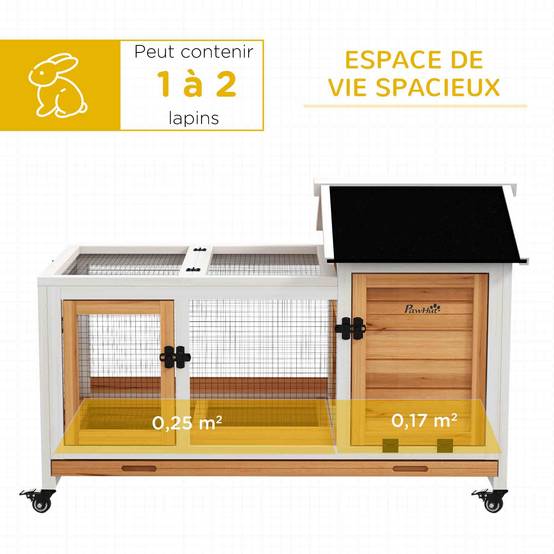 Clapier lapin rongeur bois massif intérieur extérieur sur roulettes 108x58x73cm jaune - ComfortXL Outdoor Living - Image 6