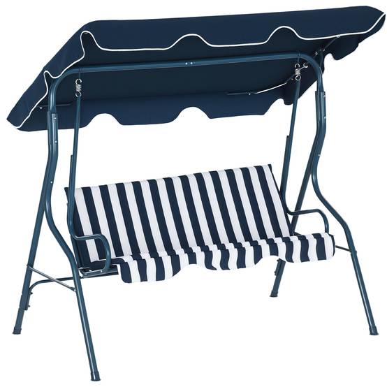 Balancelle de jardin 3 places acier pour terrasse toit inclinable coussins bleu blanc rayé - ComfortXL Outdoor Living - Image 1