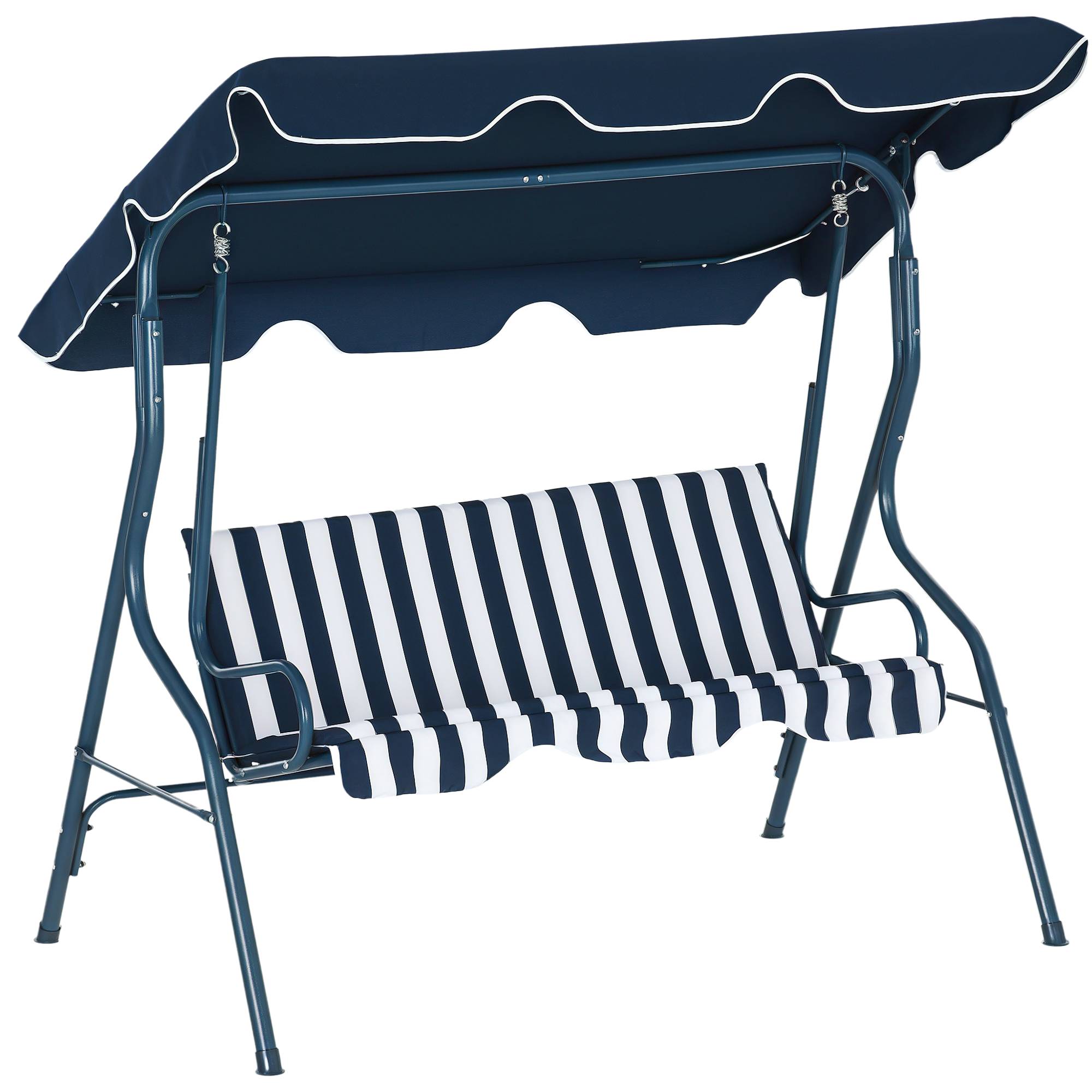 Balancelle de jardin 3 places acier pour terrasse toit inclinable coussins bleu blanc rayé - ComfortXL Outdoor Living - Image 1