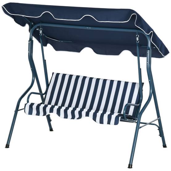 Balancelle de jardin 3 places acier pour terrasse toit inclinable coussins bleu blanc rayé - ComfortXL Outdoor Living - Image 2