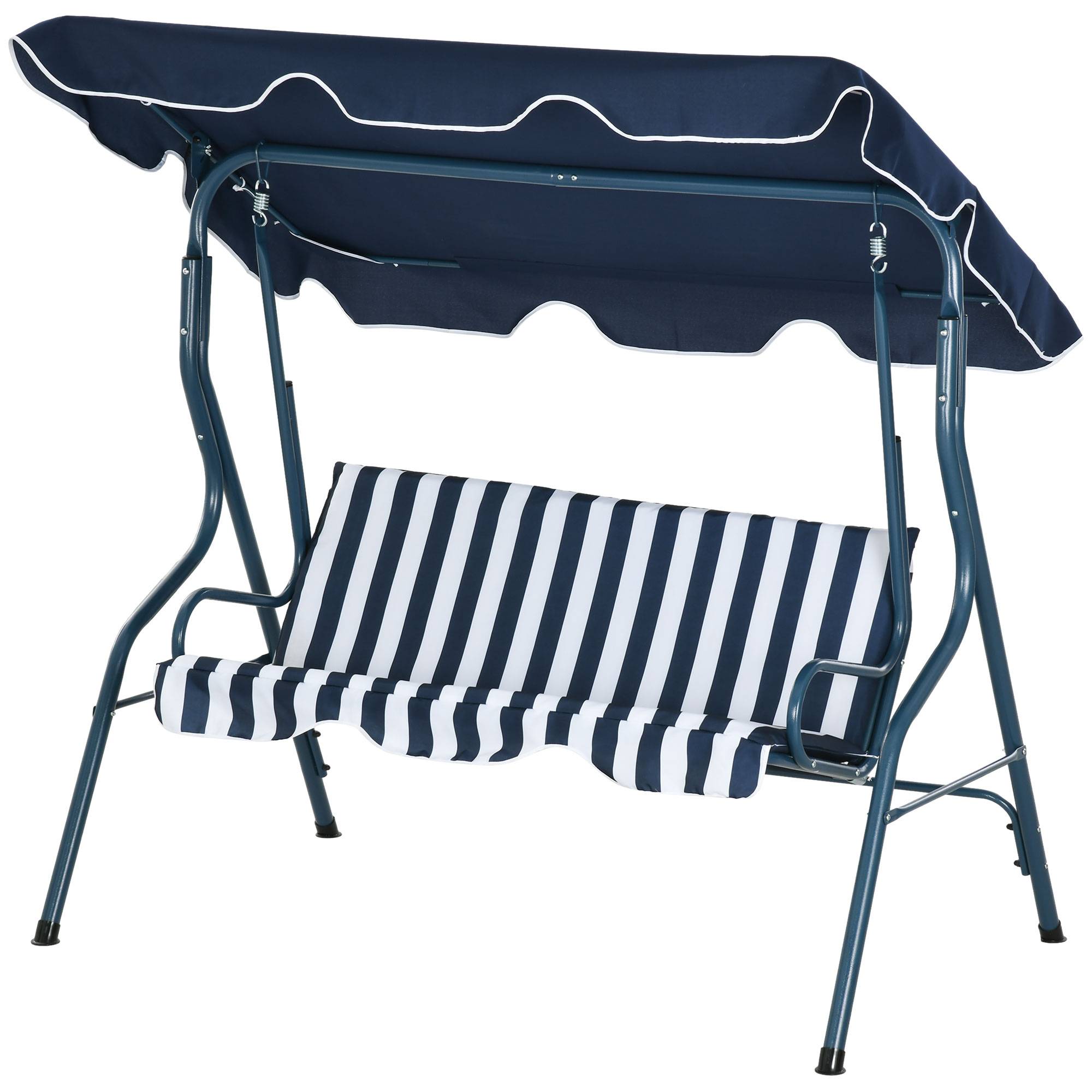 Balancelle de jardin 3 places acier pour terrasse toit inclinable coussins bleu blanc rayé - ComfortXL Outdoor Living - Image 2