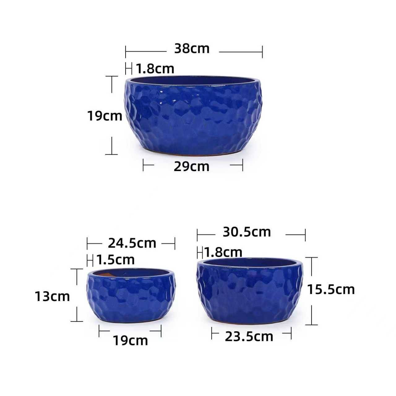 Ensemble de 3 pots de fleurs en céramique, bleu cobalt, Ø 38,1/30,5/25,4 cm - PANGIVO - Image 8