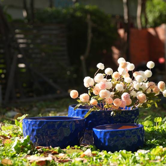 Ensemble de 3 pots de fleurs en céramique, bleu cobalt, Ø 38,1/30,5/25,4 cm - PANGIVO - Image 3