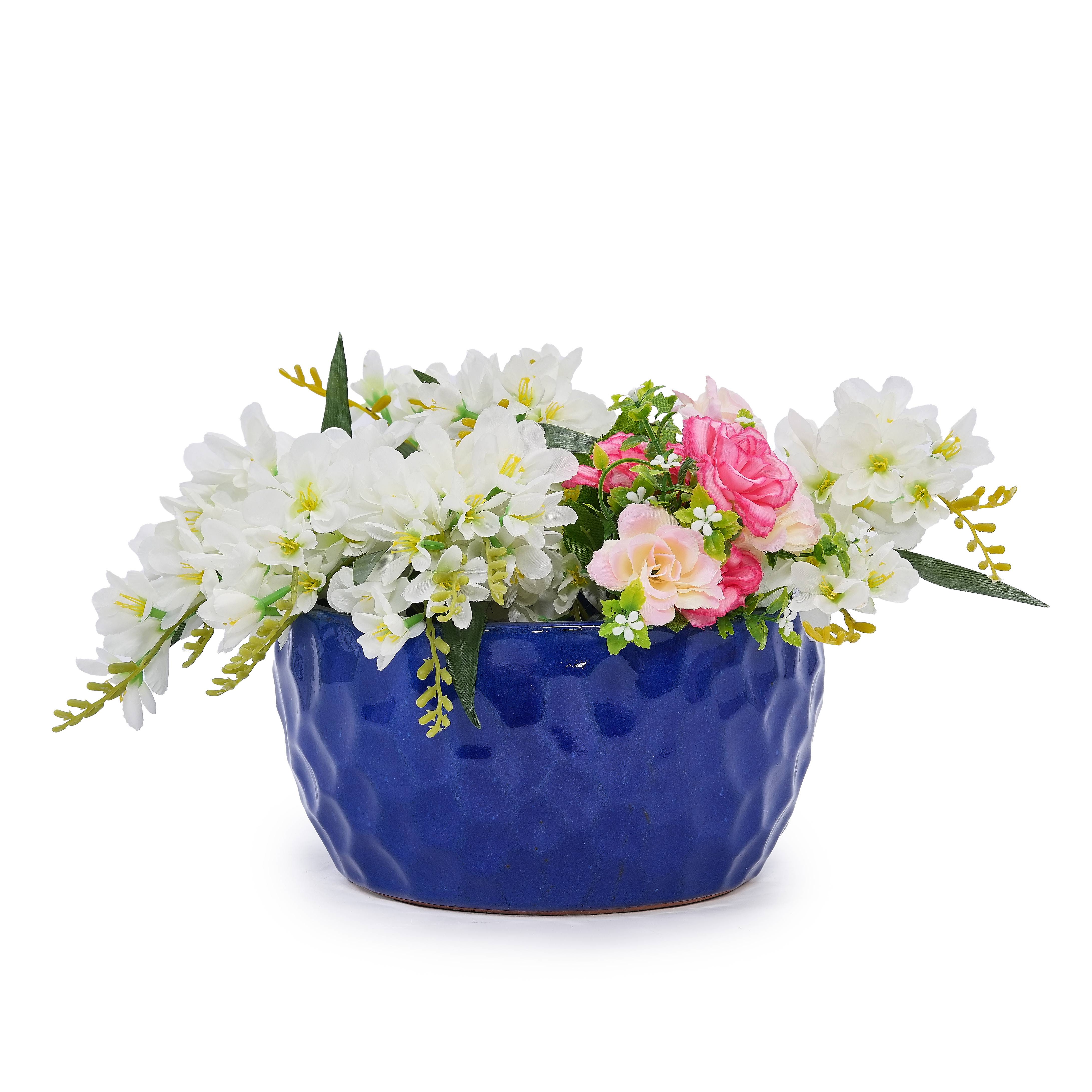 Ensemble de 3 pots de fleurs en céramique, bleu cobalt, Ø 38,1/30,5/25,4 cm - PANGIVO - Image 9