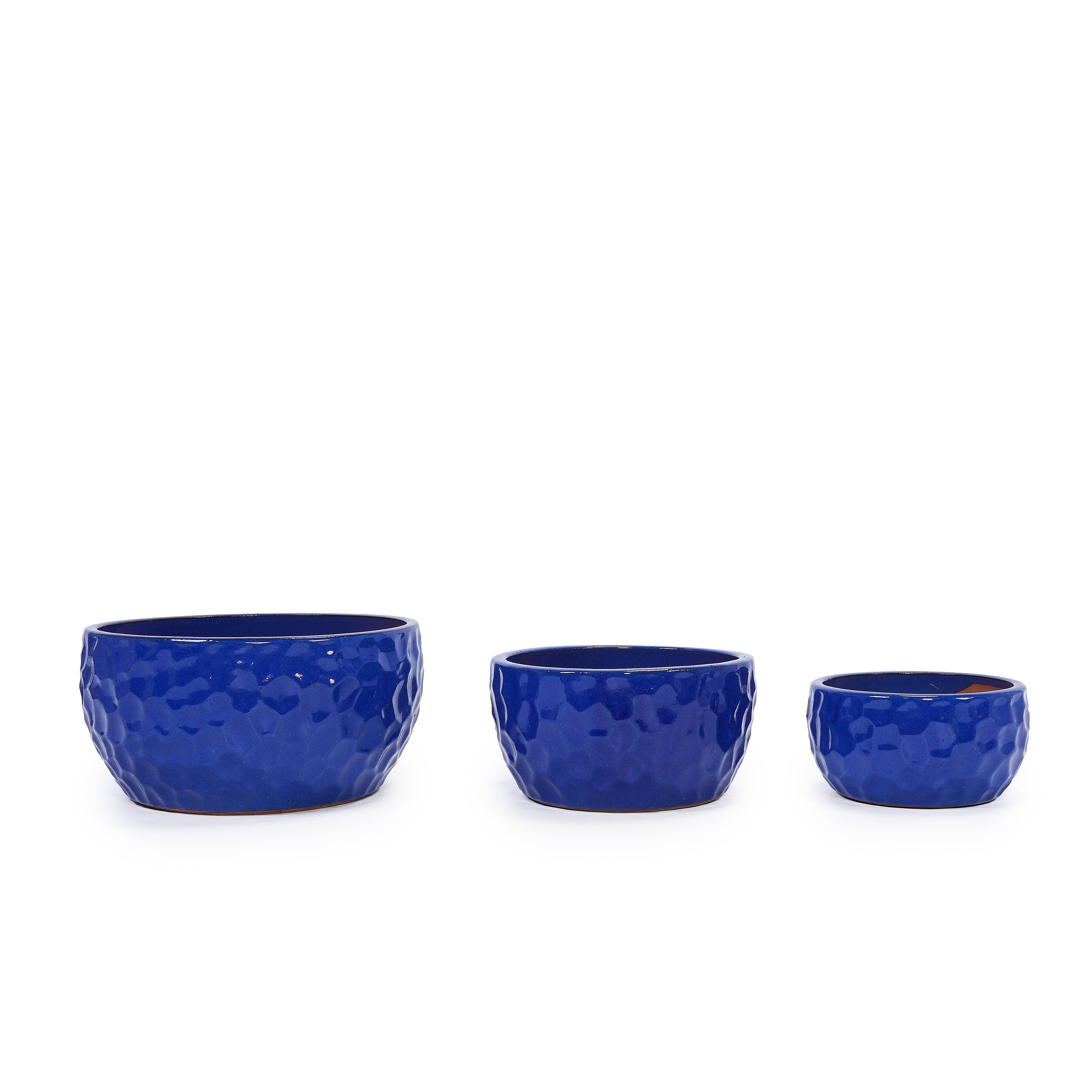 Ensemble de 3 pots de fleurs en céramique, bleu cobalt, Ø 38,1/30,5/25,4 cm - PANGIVO - Image 7