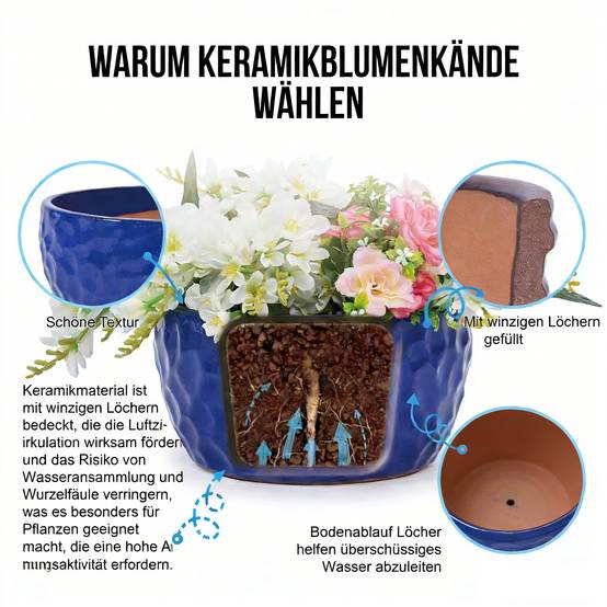 Ensemble de 3 pots de fleurs en céramique, bleu cobalt, Ø 38,1/30,5/25,4 cm - PANGIVO - Image 6