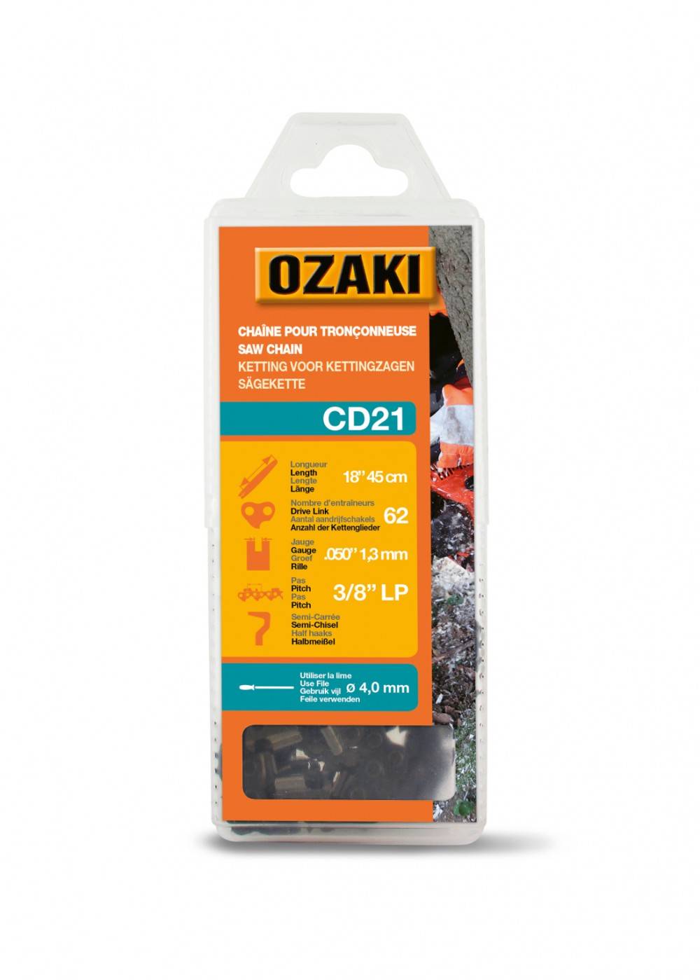 Ozaki - Chaîne de tronçonneuse OZAKI semi carrée: .3/8"LP .050 (1,3mm) 62 entraîneurs OZAKI
