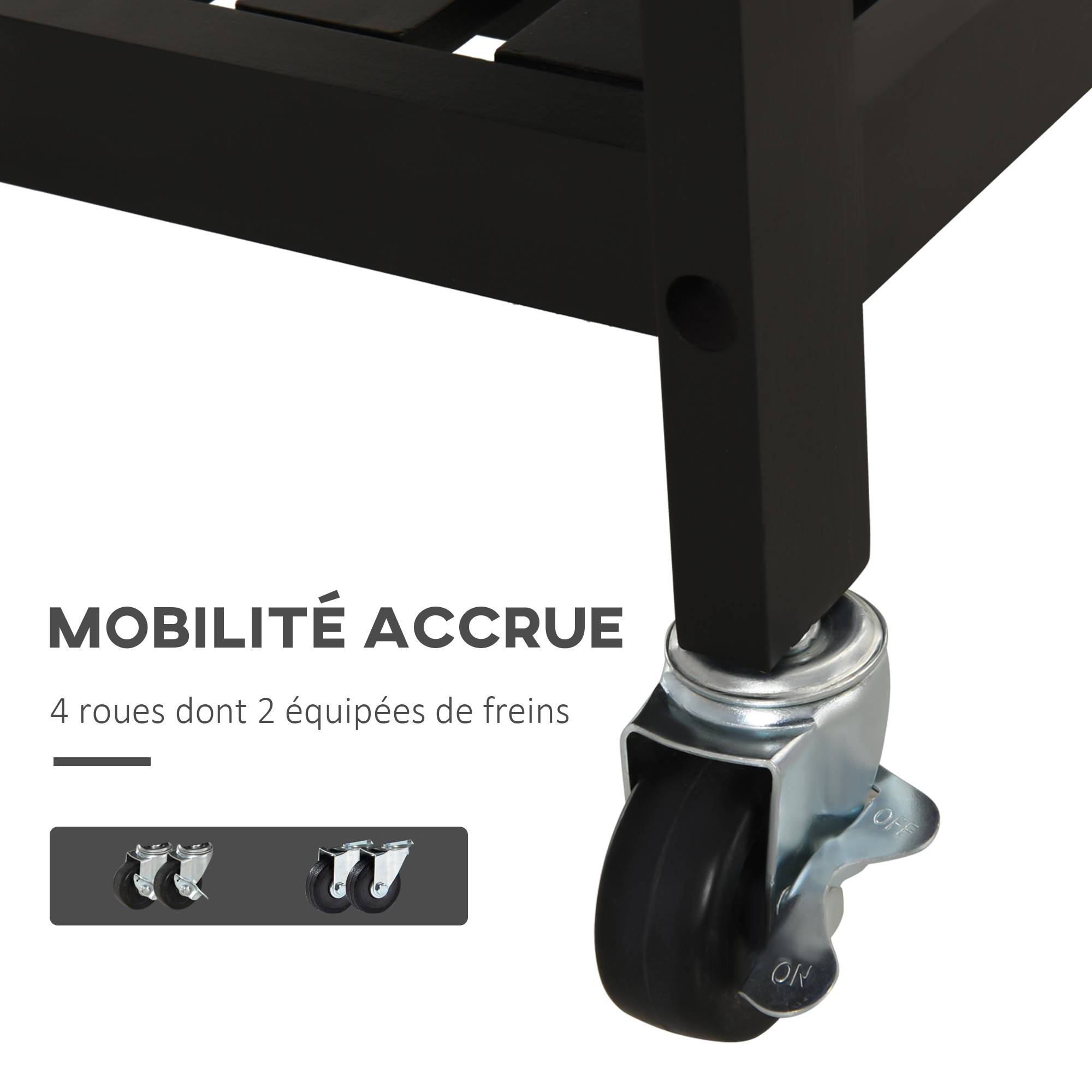 Chariot de Service desserte de Cuisine Table roulantes avec étagère rangement bouteille 60L x 40l x 85H cm Plateau en Acier INOX. Noir - Image 7