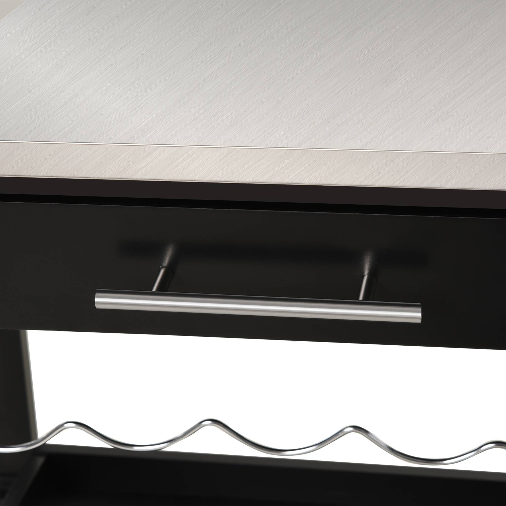 Chariot de Service desserte de Cuisine Table roulantes avec étagère rangement bouteille 60L x 40l x 85H cm Plateau en Acier INOX. Noir - Image 9
