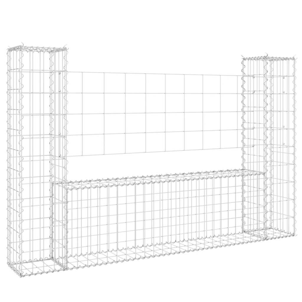 Panier de gabion en fer argenté 140 x 20 x 100 cm avec 2 poteaux - PANGIVO - Image 2