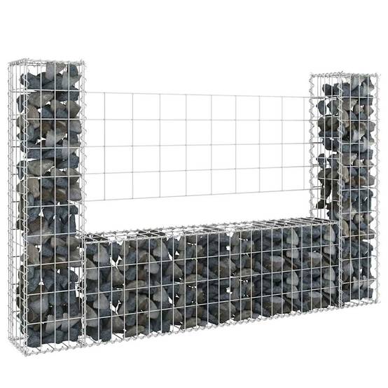Panier de gabion en fer argenté 140 x 20 x 100 cm avec 2 poteaux - PANGIVO - Image 1
