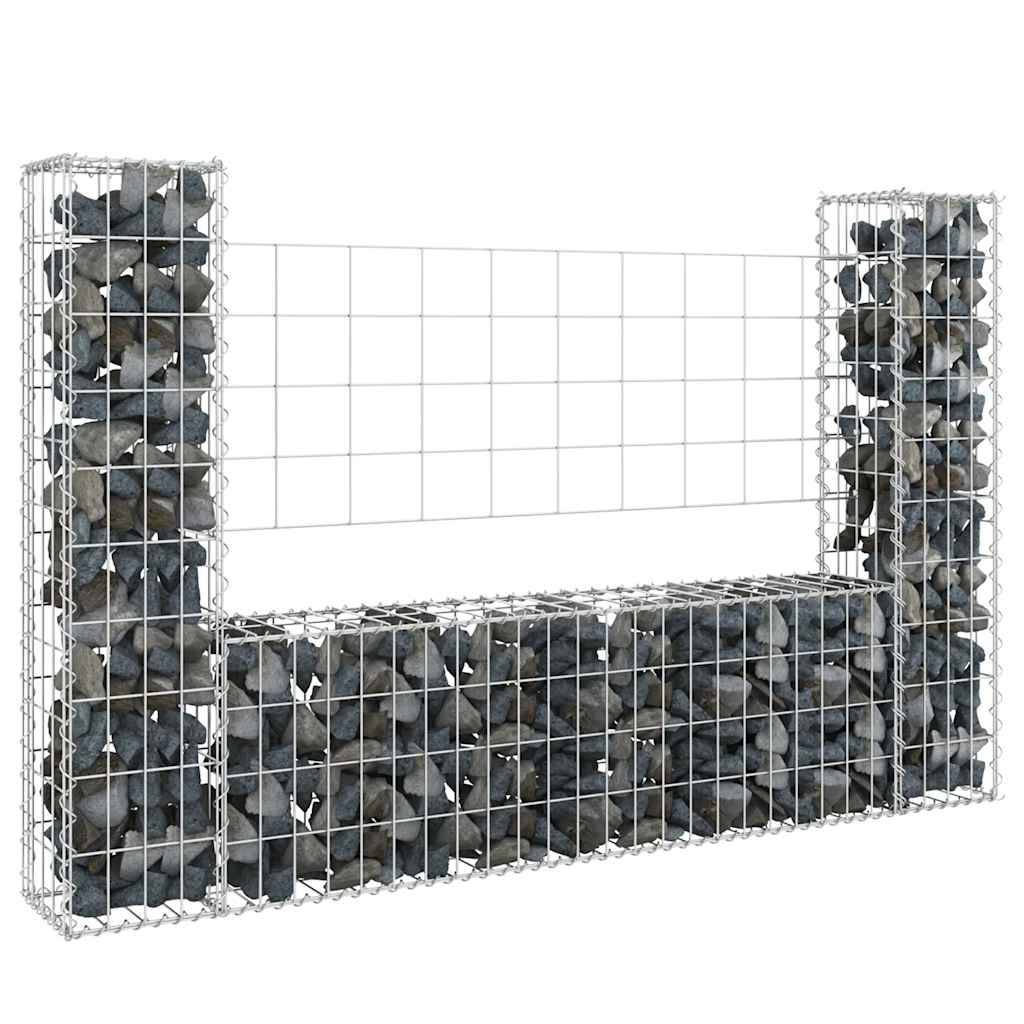 Panier de gabion en fer argenté 140 x 20 x 100 cm avec 2 poteaux - PANGIVO - Image 1