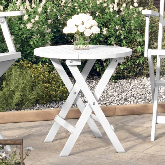 Table d'extérieur pliable - Table de jardin blanc Ø 46 cm bois d'acacia solide - Image 2