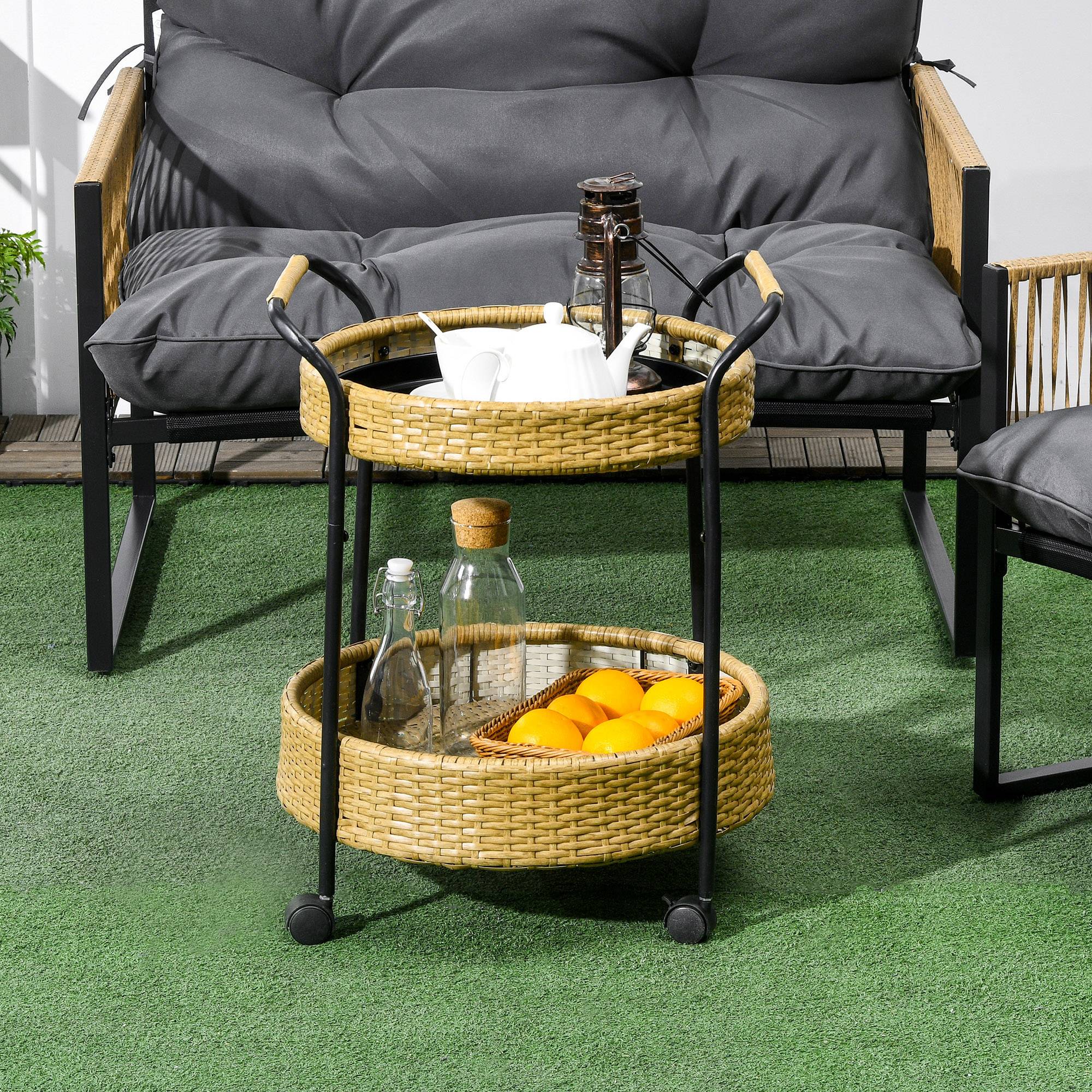 Desserte de jardin résine tressée jaune 50 x 50 x 66 cm - PANGIVO - Image 10
