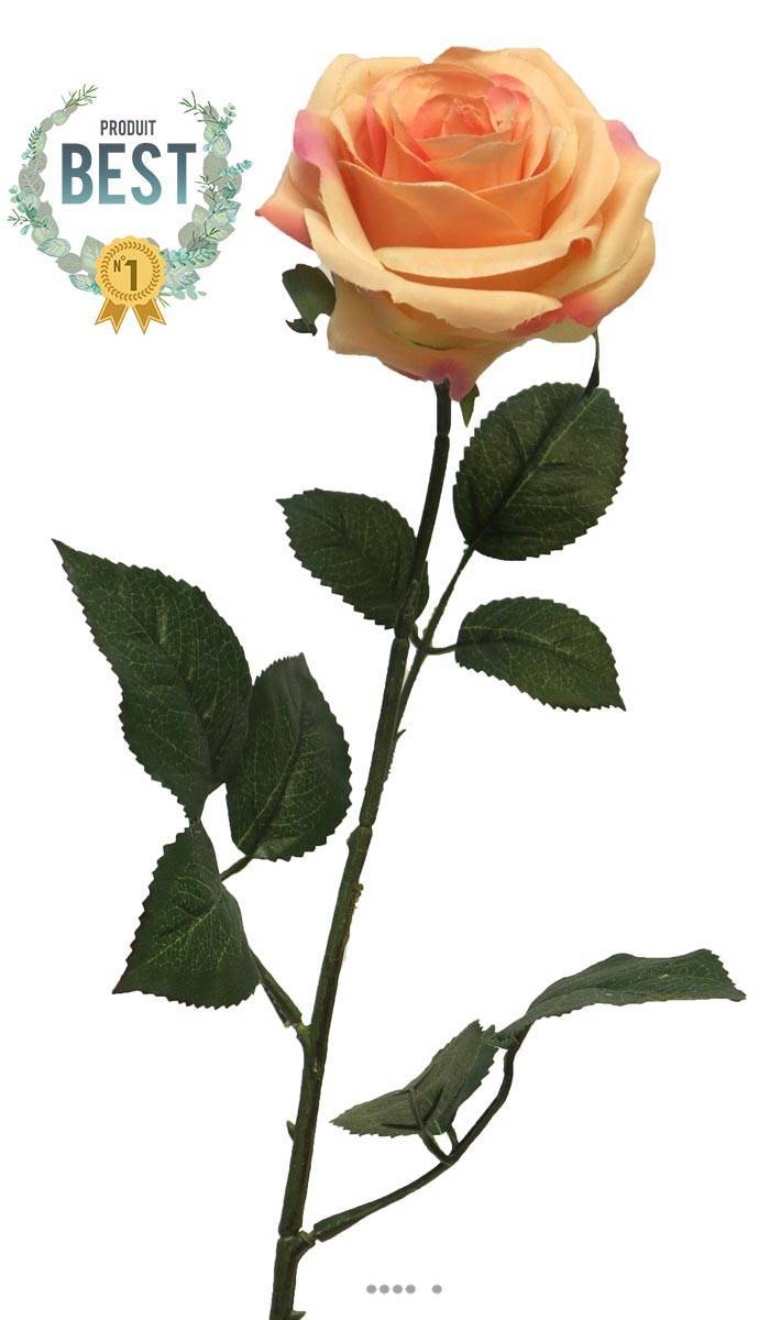 Artificielles - Rose factice Paris H64cm tête D9cm 12 feuilles tissu Rose saumon BEST - couleur: Rose saumon - Imagen 1