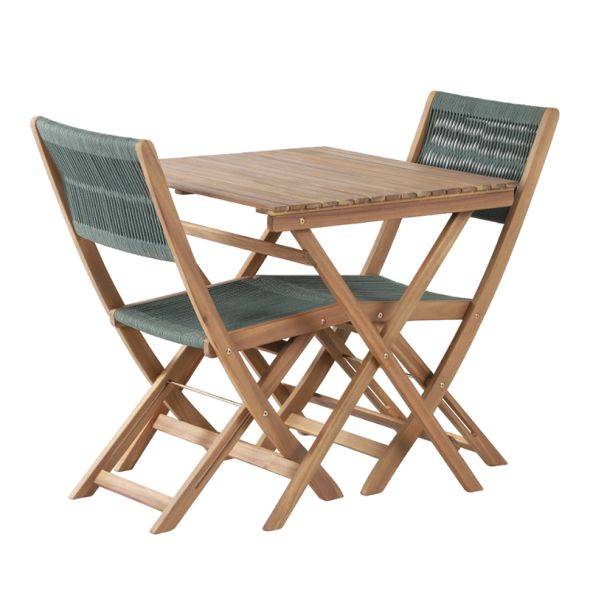 Ensemble repas BARI pliable 2 personnes bois et corde vert olive Beau Rivage - Image 6