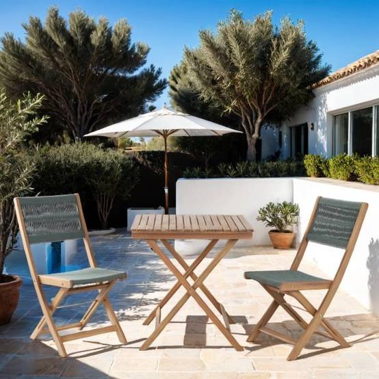 Ensemble repas BARI pliable 2 personnes bois et corde vert olive Beau Rivage - Image 2