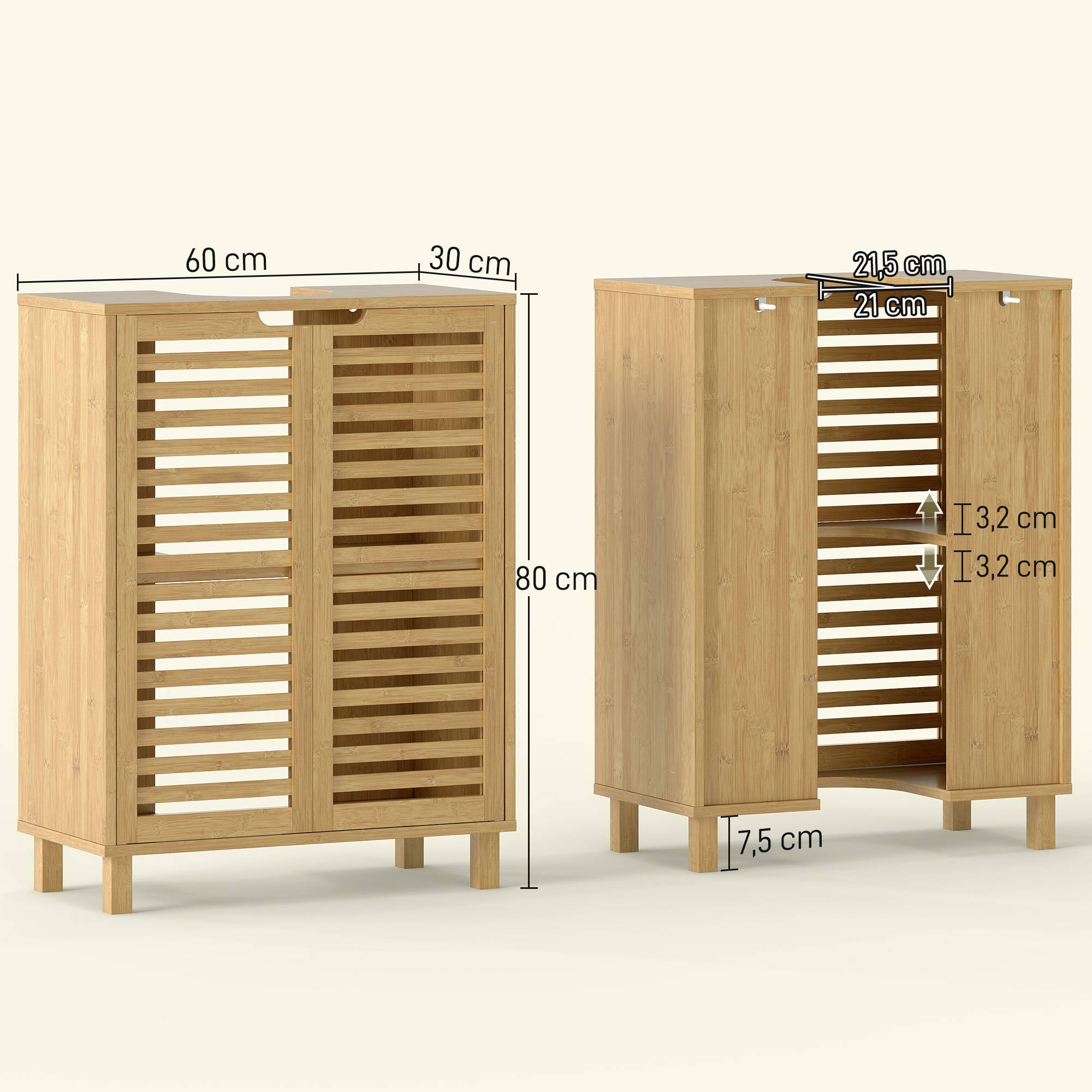 Sans Marque - Meuble vasque salle bain armoire salle bain portes lattes bambou étagères réglables naturel - Image 5