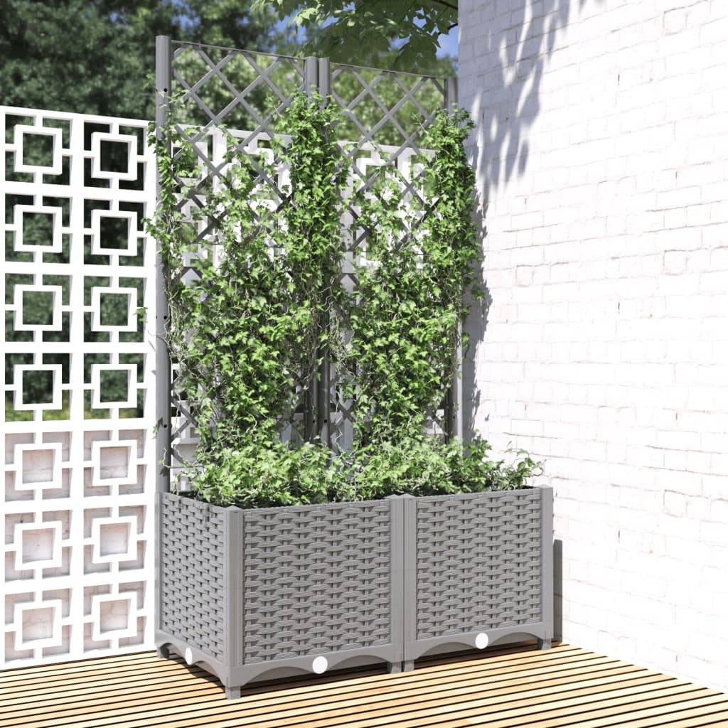 Jardinière avec treillis Gris clair 80 x 40 x 136 cm PP - PANGIVO - Image 1