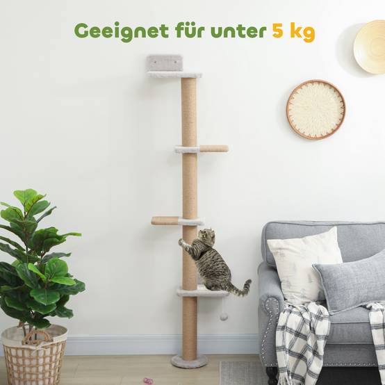 Arbre chat mural panneaux sisal intérieur parcours vertical 48x21x180cm gris clair - ComfortXL Outdoor Living - Image 9