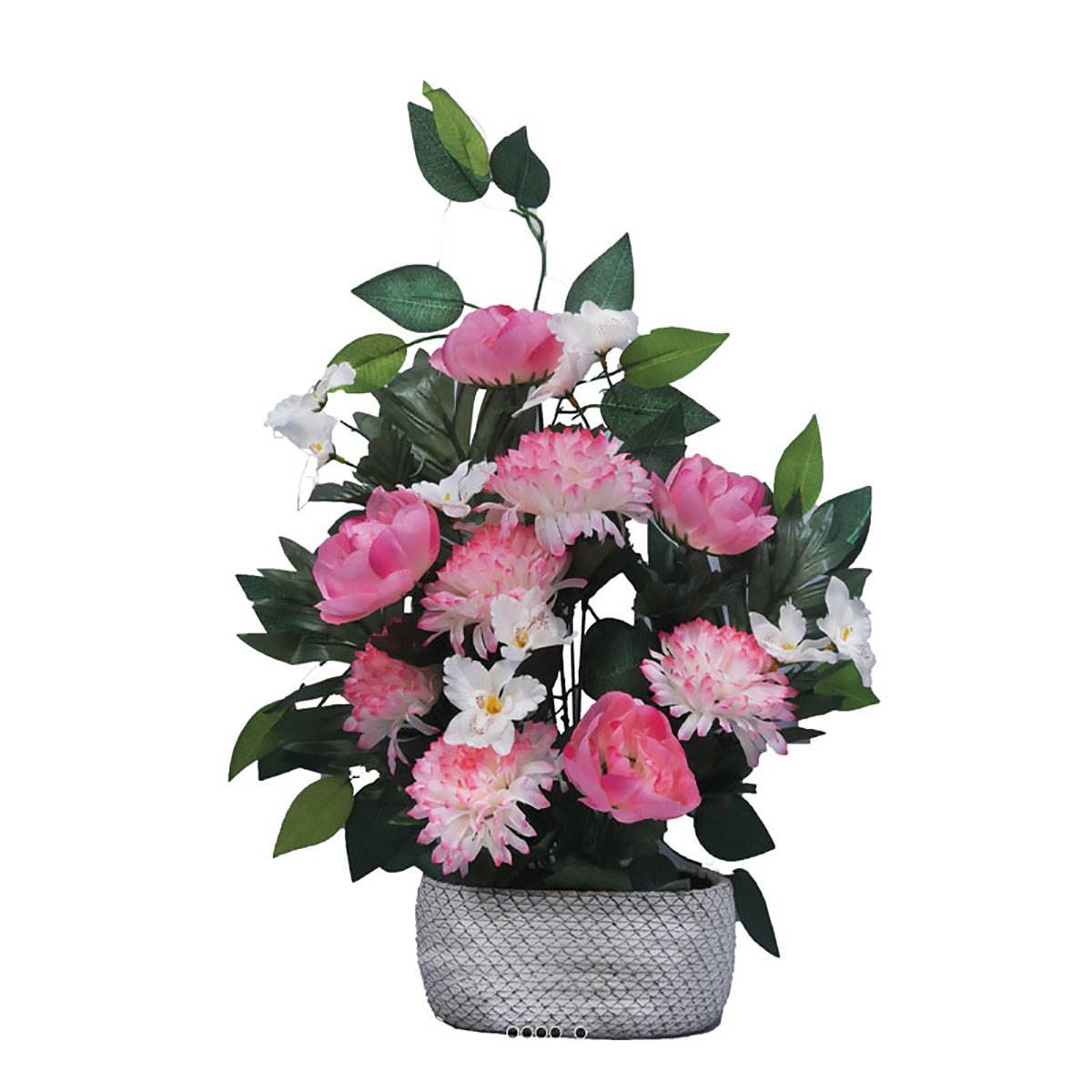 Artificielles - Jardinière déco fleurs artificielles cimetière chrysanthèmes et pivoines Rose pâle - couleur: Rose pâle - Imagen 1