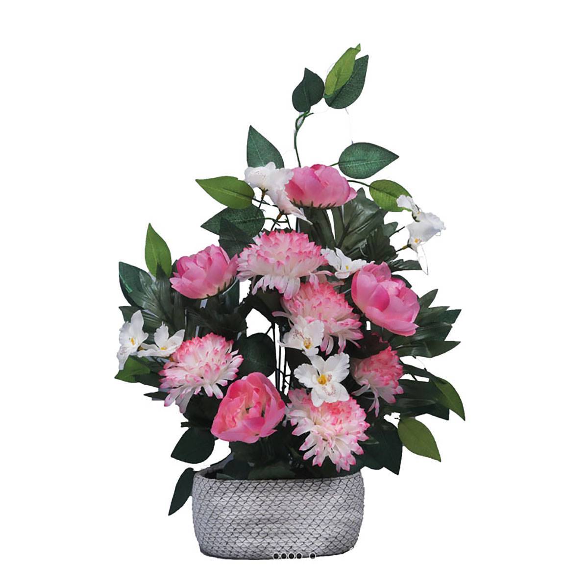 Artificielles - Jardinière déco fleurs artificielles cimetière chrysanthèmes et pivoines Rose pâle - couleur: Rose pâle - Imagen 2