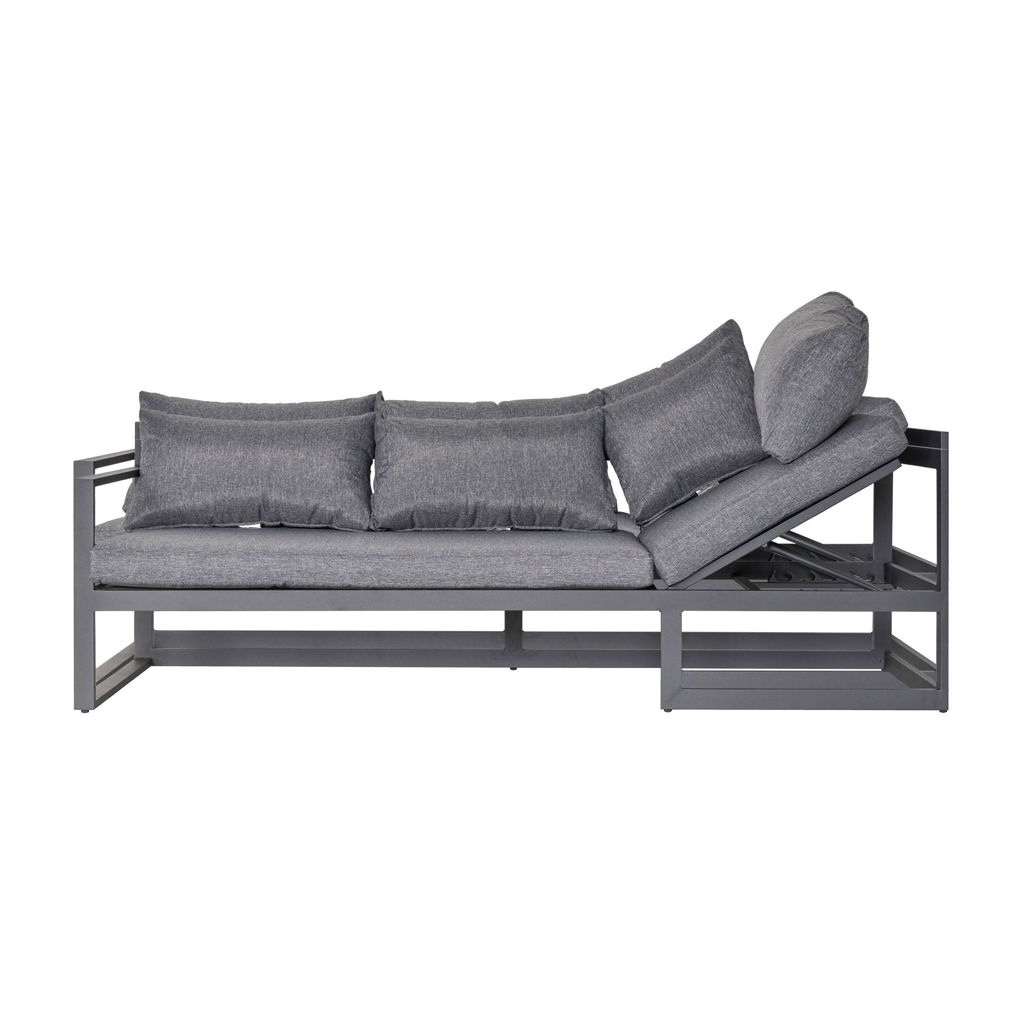 Outsunny - Ensemble salon de jardin d'angle design contemporain style yachting 5 places coussins table basse banquette 3 places réglable alu. gris - Outsunny - Imagen 4