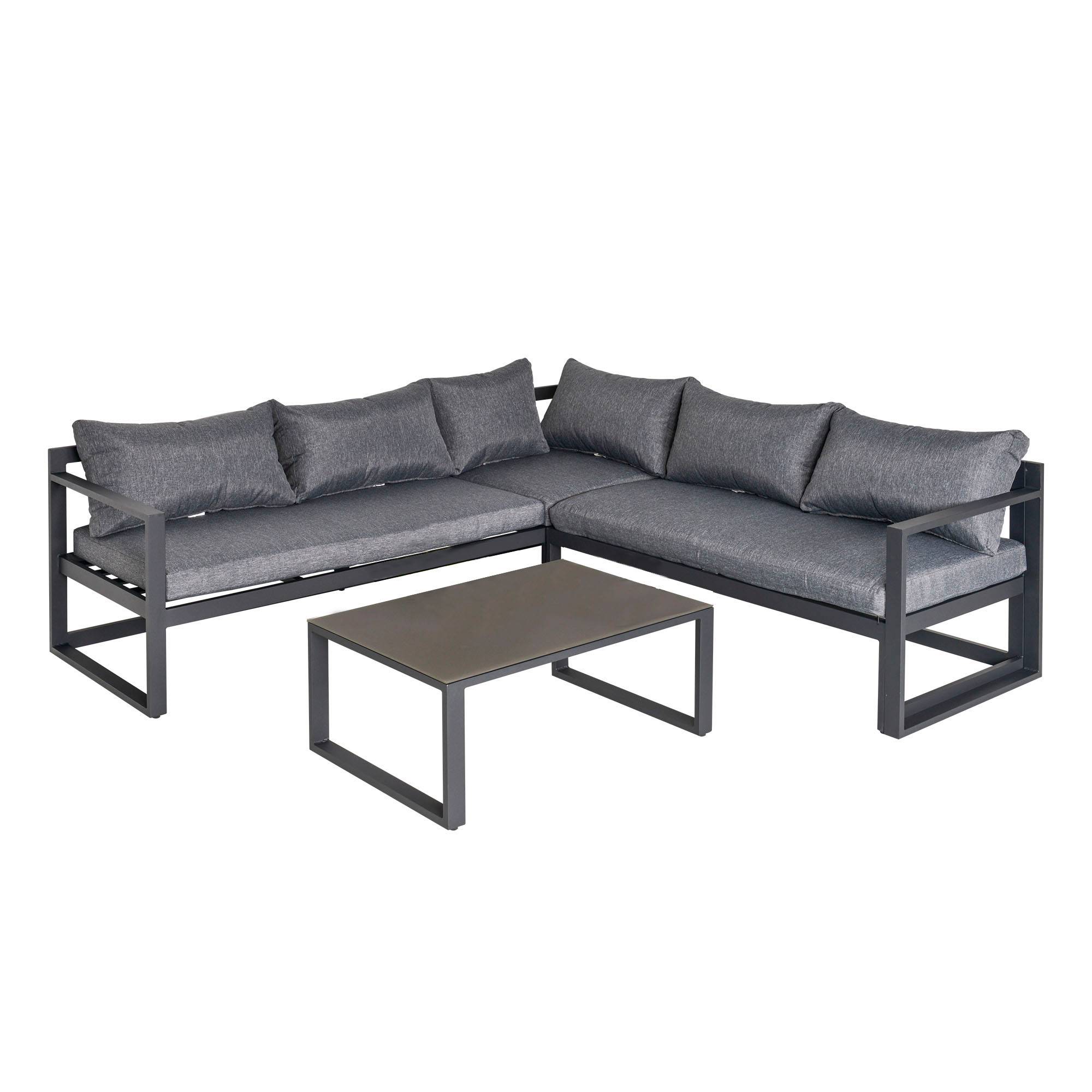 Outsunny - Ensemble salon de jardin d'angle design contemporain style yachting 5 places coussins table basse banquette 3 places réglable alu. gris - Outsunny - Imagen 1
