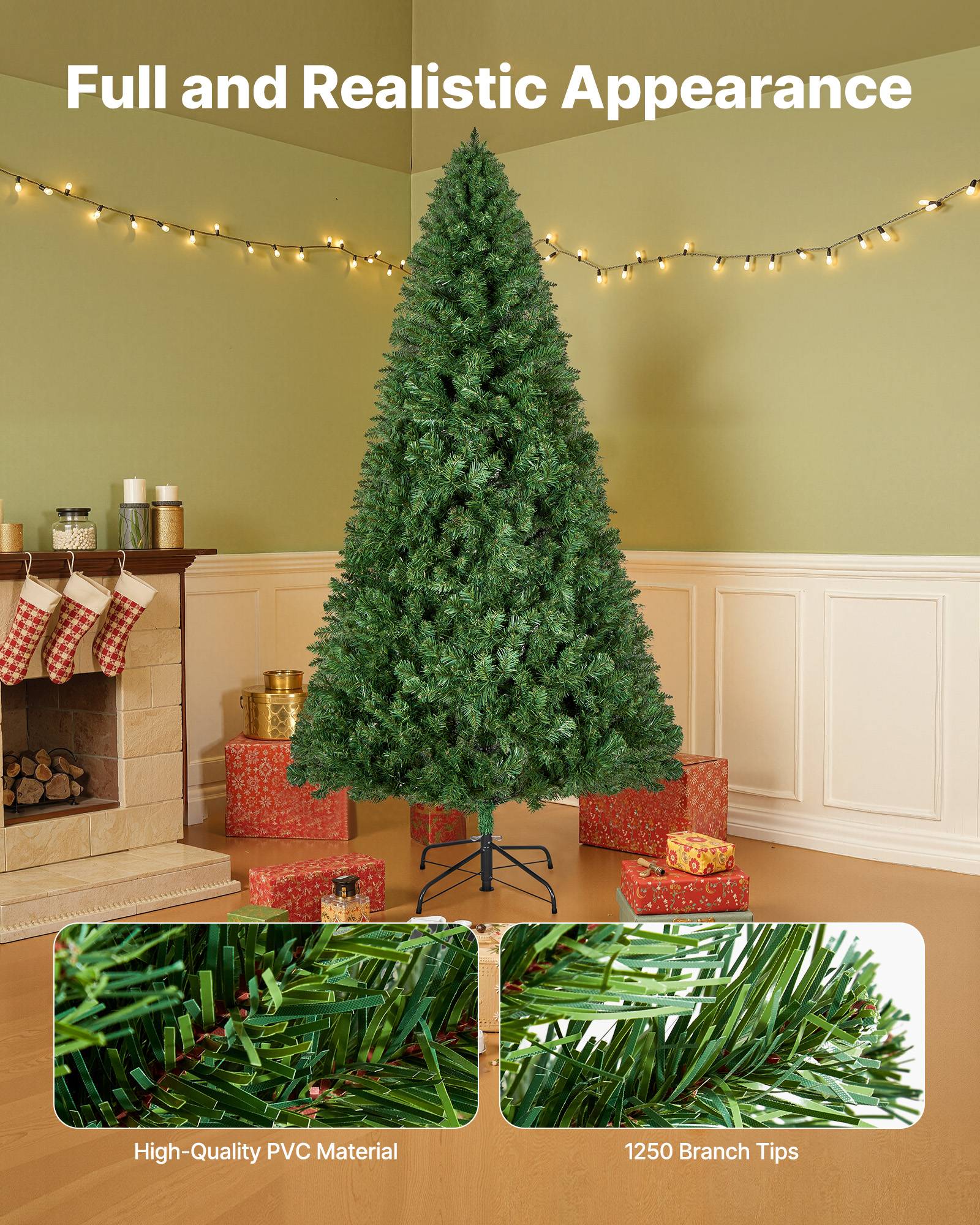 VEVOR Sapin de Noël Artificiel Arbre Décoration 180 cm avec 1250 Branches PVC - Image 3