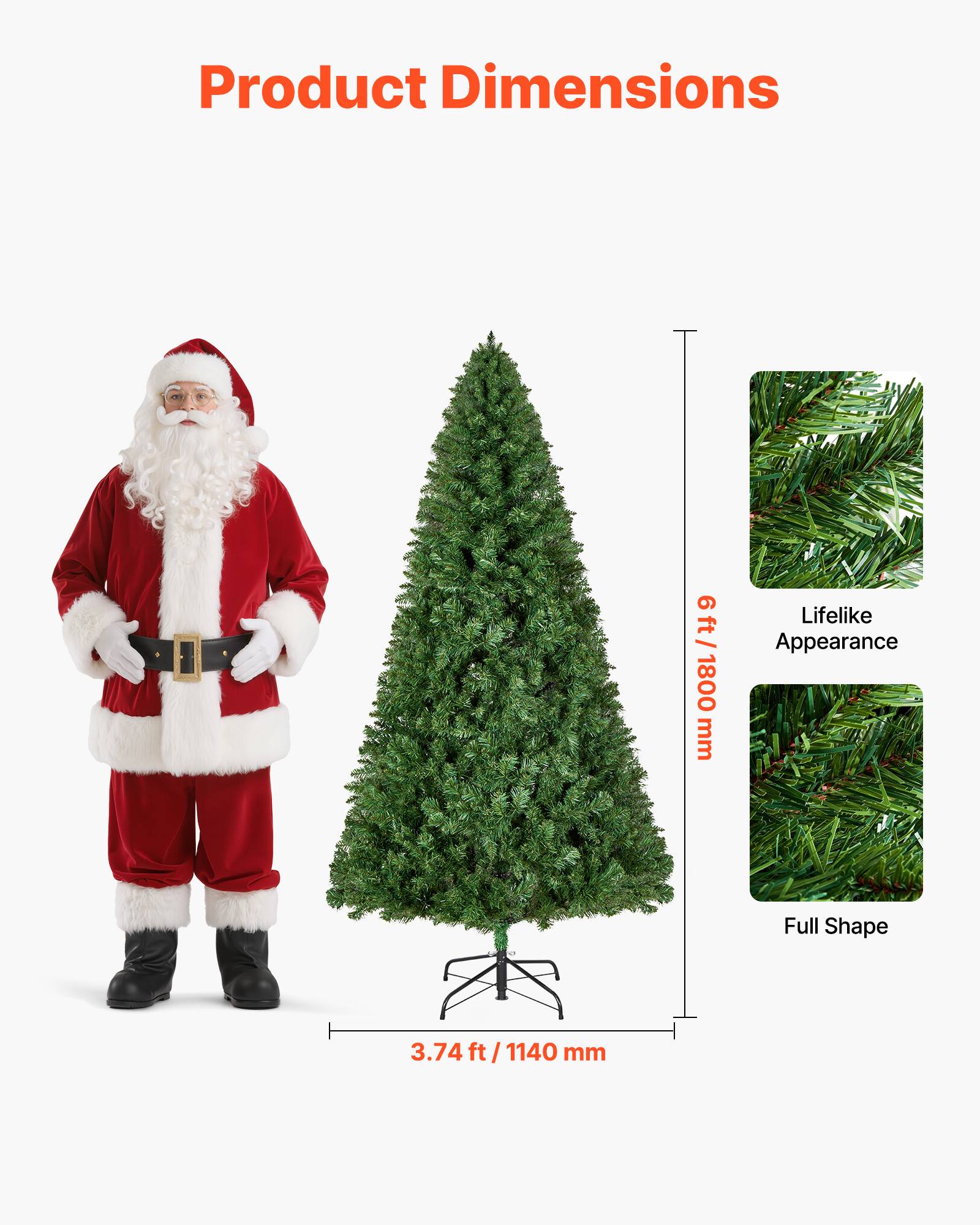 VEVOR Sapin de Noël Artificiel Arbre Décoration 180 cm avec 1250 Branches PVC - Image 2