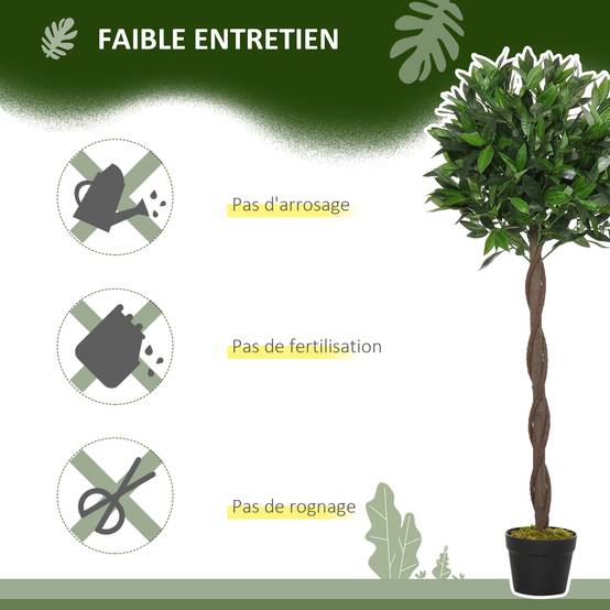 Lauriers artificiels topiaires 1,20H m - Lot de 2 lauriers Boules artificiels - 741 Feuilles réalistes par Pied - Tronc Liane - Pot Inclus Noir Vert - Image 8